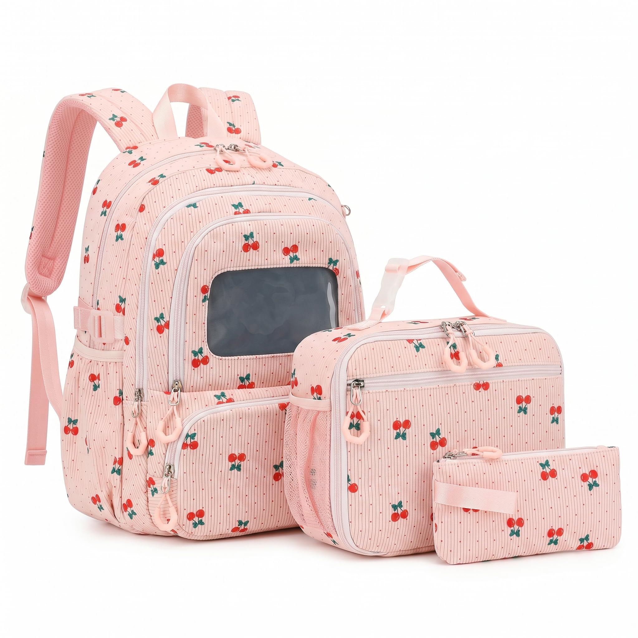 Corduroy School Backpack Set for Girls Boys Women, 3Pcs Kids Bookbag with Lunch Box & Pencil Pouch, Elementary Middle High School College Daypack 15.6" Laptop Bag for Work Travel, Leopard Brown