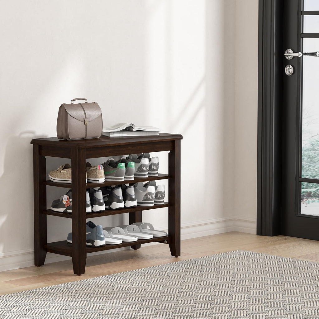 Taitiy Shoe Bench Storage Rubberwood with Leather Cushion for Entryway Bench Ideal for Hallways Shoe Rack Front Doors Entrances Mudrooms Featuring 3 Height-Adjustable and Removable Shelves