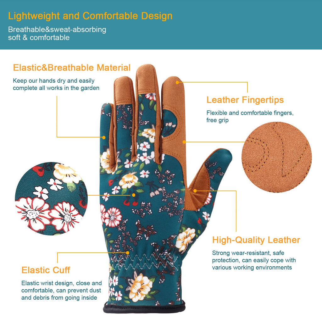 Bamllum Leather Gardening Gloves for Women - Working Gloves for Weeding, Digging, Planting, Raking and Pruning