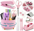 Gawsey Pink Desk Organizers and Accessories with Desk Organizer 360° Rotating Pen Holder and Office Supplies, Cute Stationery Supplies Set