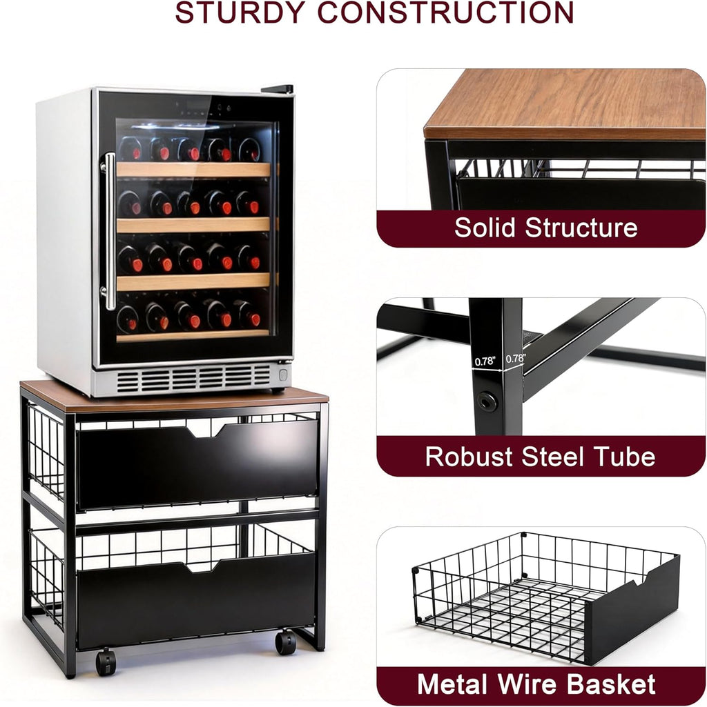 Mini Fridge Stand with Storage, Heavy Duty Mini Fridge Table, Small Refrigerator Stand, For Dorm Office Apartment Home, 21.6”L x 21.6”W x 22.2”H, Max Load 250 LBS