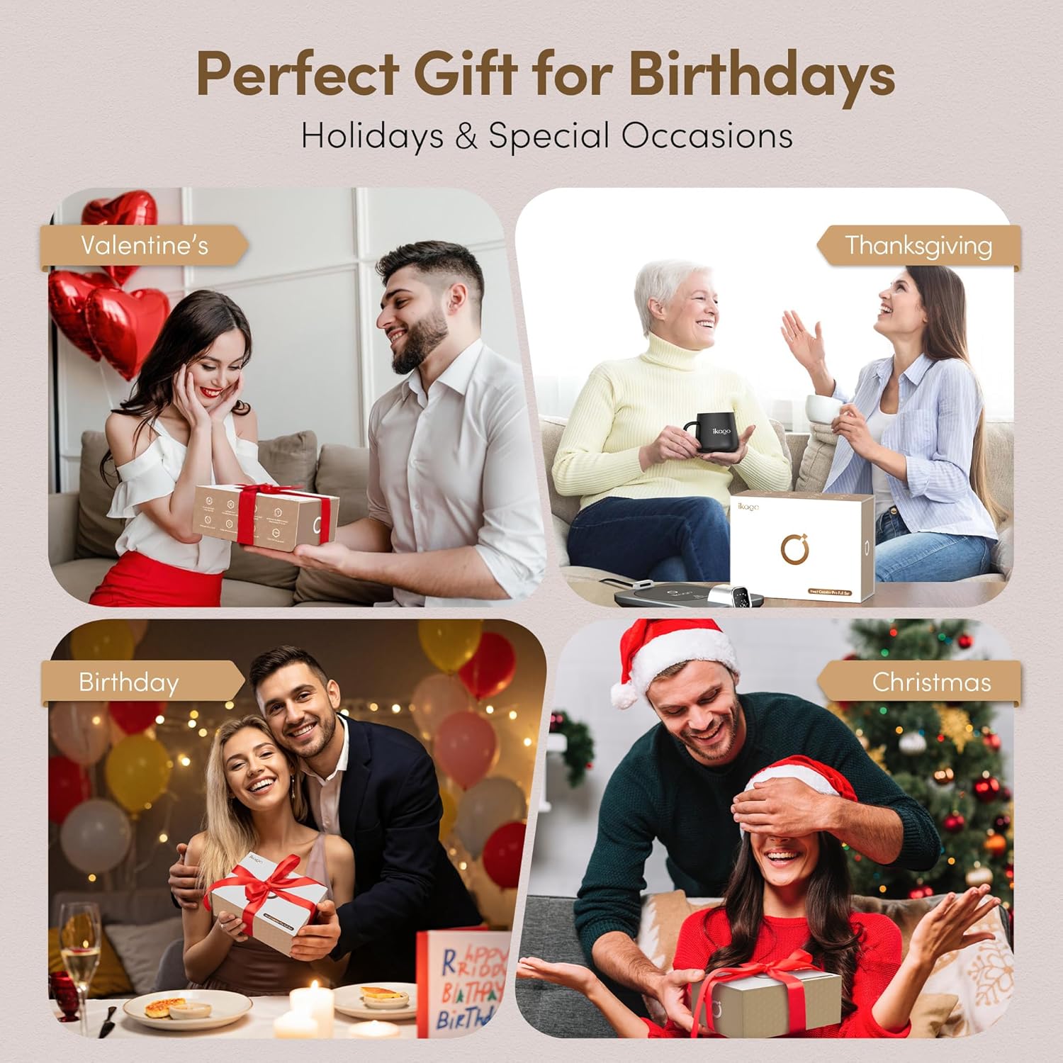 Coffee Cup Warmer & iKago Mug Set, 1℉ Precise Temp Control Mug Warmer | Auto Shut Off, Infrared Sensor, Dual Temp Display, ℉/℃ Optional, 15oz Mug with Spoon & Lid Included, Gifts for Men Women