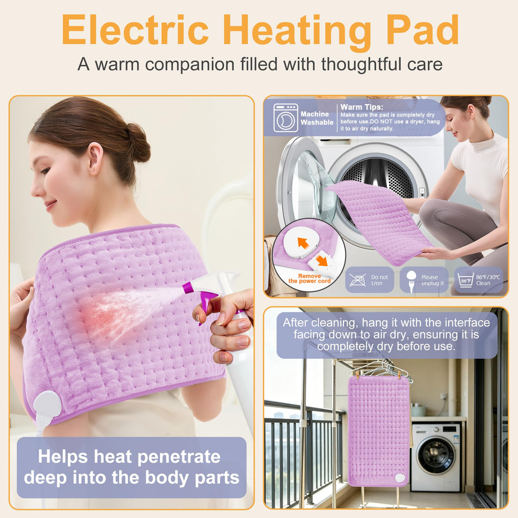 Heating Pad,Heated Blanket,Heating Pad for Back Neck,Silvergray,24x12In | Electric Heating Pad,Dry/Moist Heat Heating Pads,Heating Pads for Shoulder,Abdomen,Knee,Heat Pad for Women Men,Birthday Gift