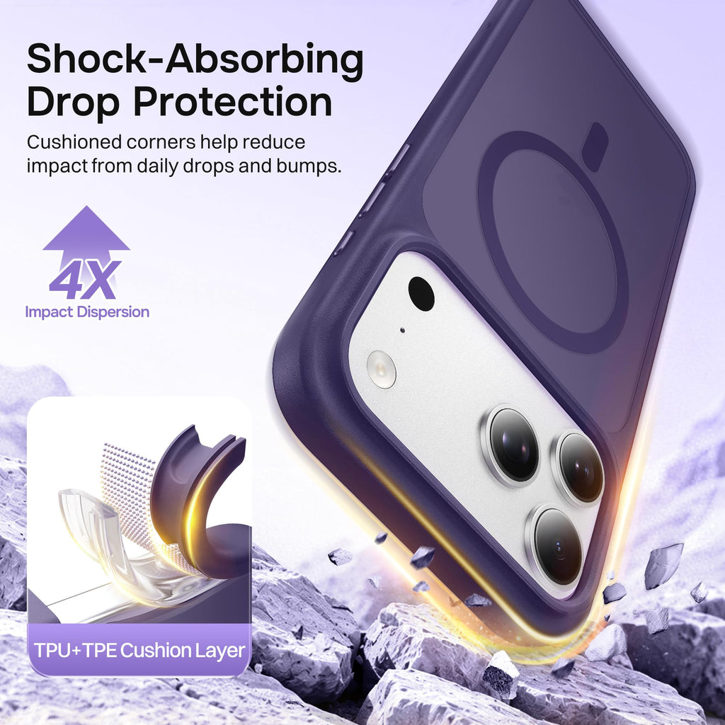 Magnetic for iPhone 17 Pro Max Case, Compatible with MagSafe, [Military Grade Drop Protection] Translucent Matte Shockproof Protective Anti-Fingerprint Phone Case, 6.9", Dark Purple