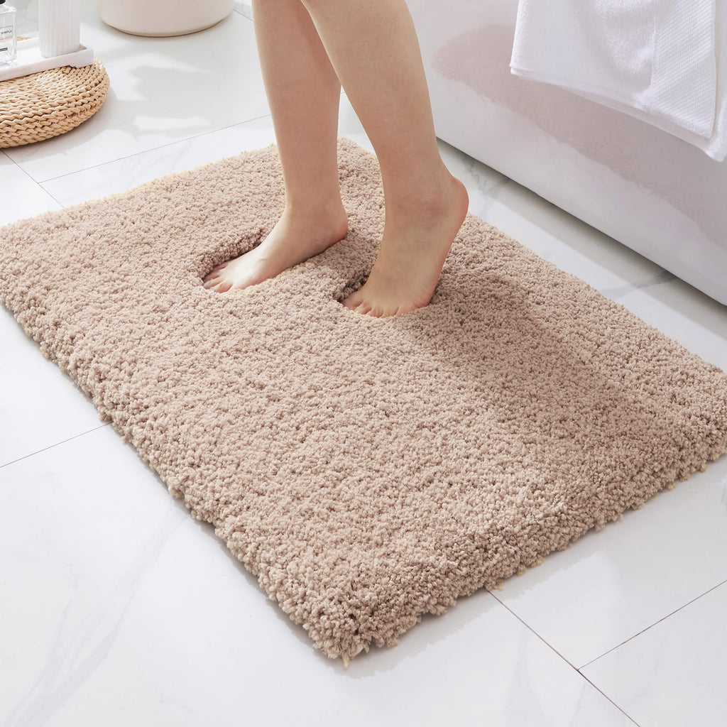 ILANGO Pink Bathroom Rugs 24" × 17" Non Slip & Super Absorbent Extra Thick Soft, Washable Bath Mat for Floor, Non Shedding Microfiber Plush Holiday Bath Rug with Rubber for Shower Sink
