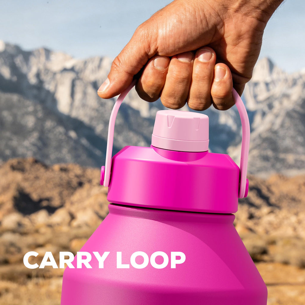 POWCAN 64 oz Insulated Water Bottle for Sports: 2-in-1 Straw & Spout Lid, Leakproof, Carrier Bag, Shoulder Strap, Keep Cold 48H, BPA-Free, Half Gallon Metal Water Jug for Gym, Travel, Gift (Midnight)