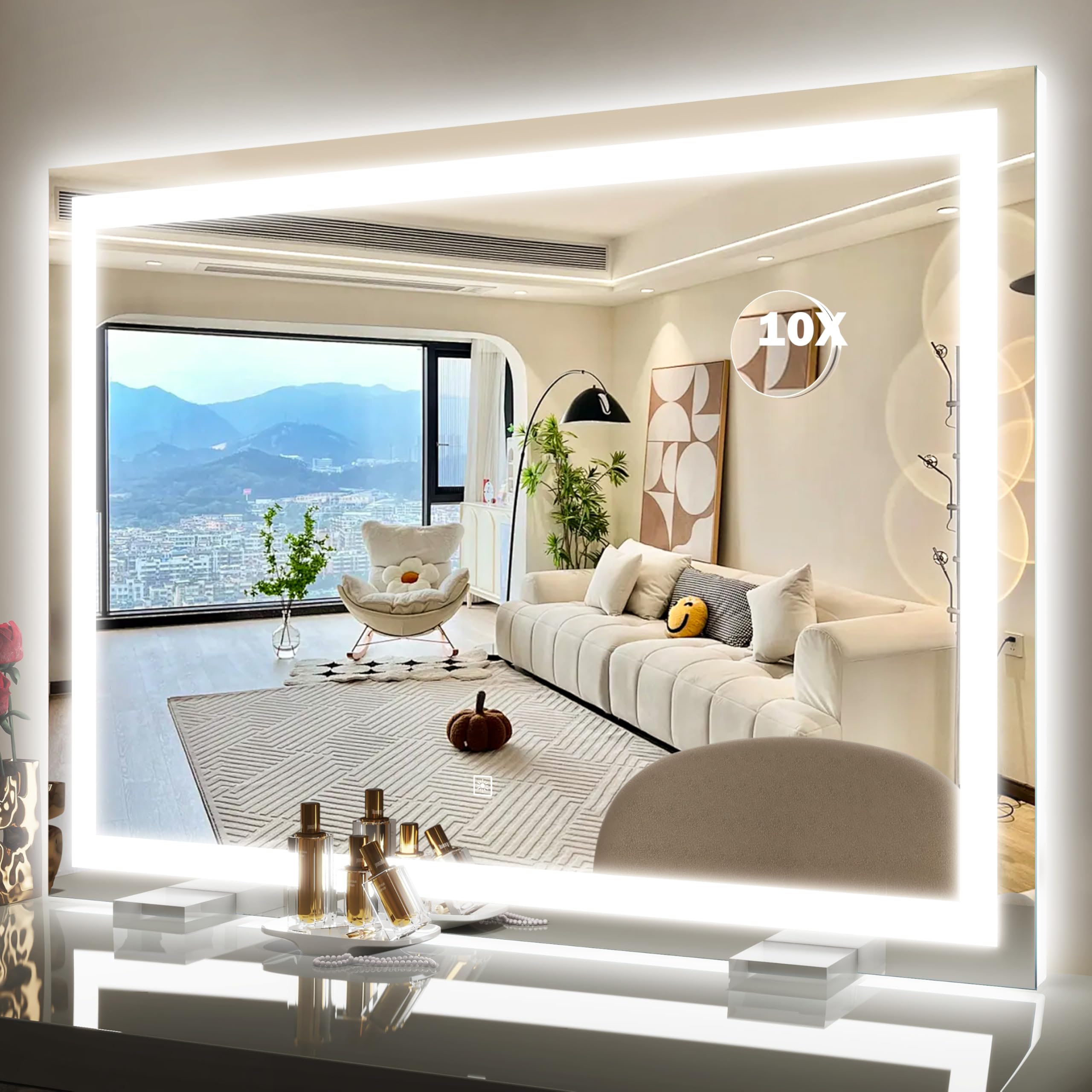 ROLOVE Vanity Mirror with Lights, 12.6"x15" LED Makeup Mirror with Lights, Smart Touch Control 3 Color Dimmable, Lighted Desk Mirror for Bedroom, Light Up Mirror