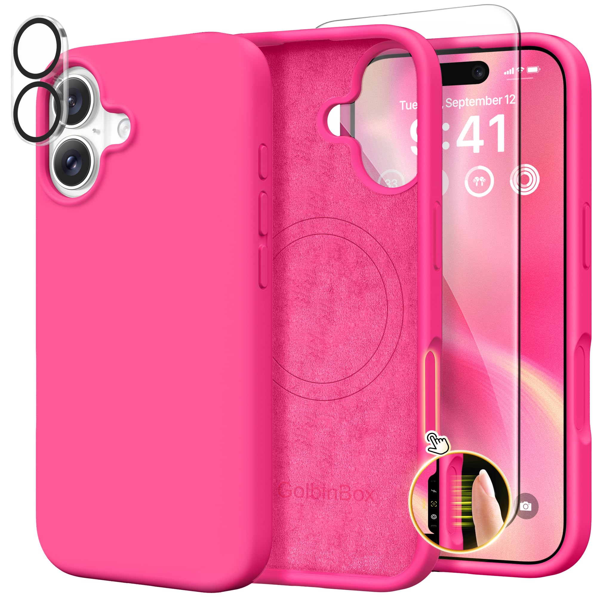 GolbinBox Magnetic for iPhone 17 Pro Max Case, Compatible with MagSafe, [Full Camera Protection] [Screen Protector], Silicone Shockproof Phone Cover with Anti-Scratch Microfiber Lining, Chalk Pink