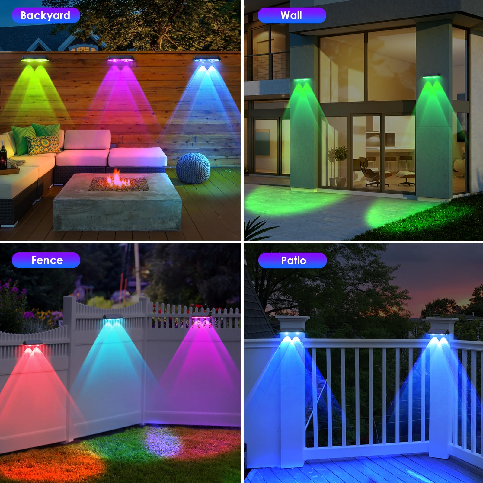 Solar Fence Lights Outdoor - 2700/4000/6000K 3 Mode, 8 Pack Solar Fence Lights Outdoor Waterproof LED, Fence Light Solar Powered for Outside, Backyard, Railing, Step, Patio,Wall and Home Improvement