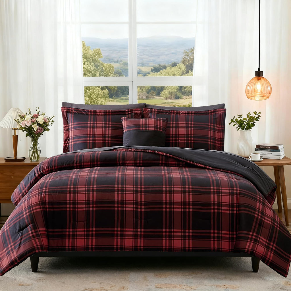 MaiRêve Plaid Twin XL Comforter Set Navy Blue 5 Pieces Dorm Bed in a Bag | Rustic Farmhouse Bedding Sets for Boys Teen with Sheets, Pillowcase & Sham