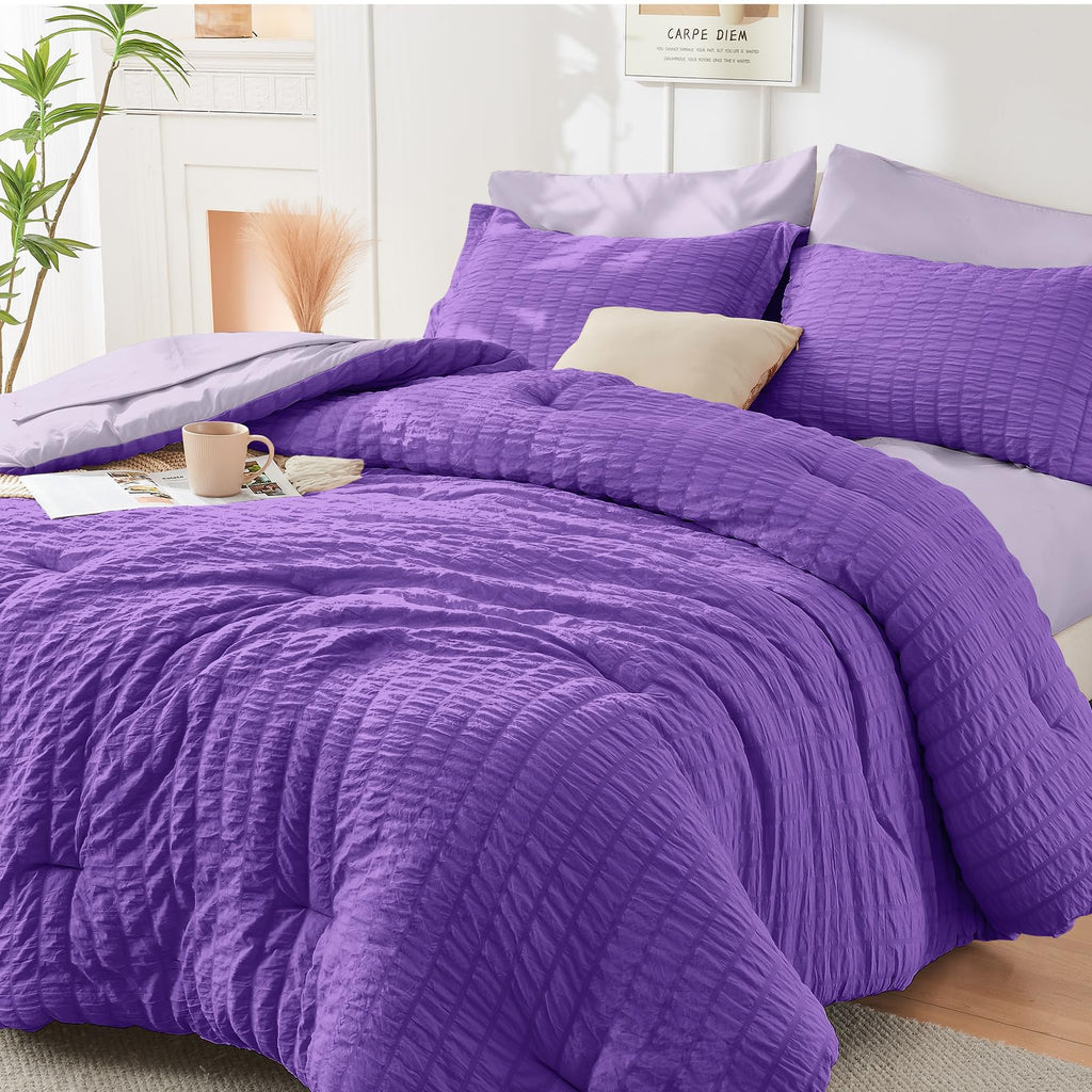 HYMOKEGE Twin XL Comforter Set Seersucker 5 Pieces, All Season Luxury Bed in a Bag for Bedroom, Bedding Set with Comforter, Sheet, Pillowcase & Sham, Dark Grey