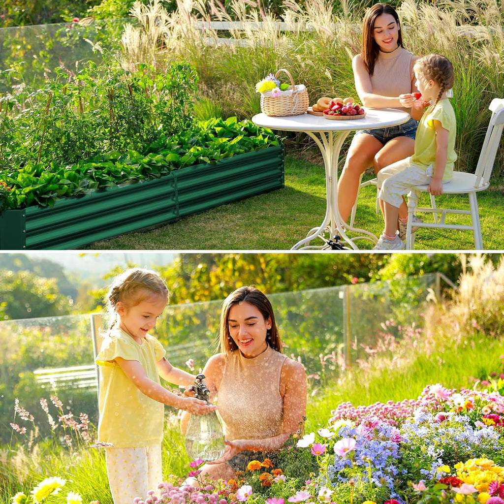 Land Guard 3 Pack 8×4×1ft Galvanized Metal Raised Garden Bed, Metal Planter Kit Box Outdoor for Deep-Rooted Vegetables, Flowers, Green and Herbs, Silver