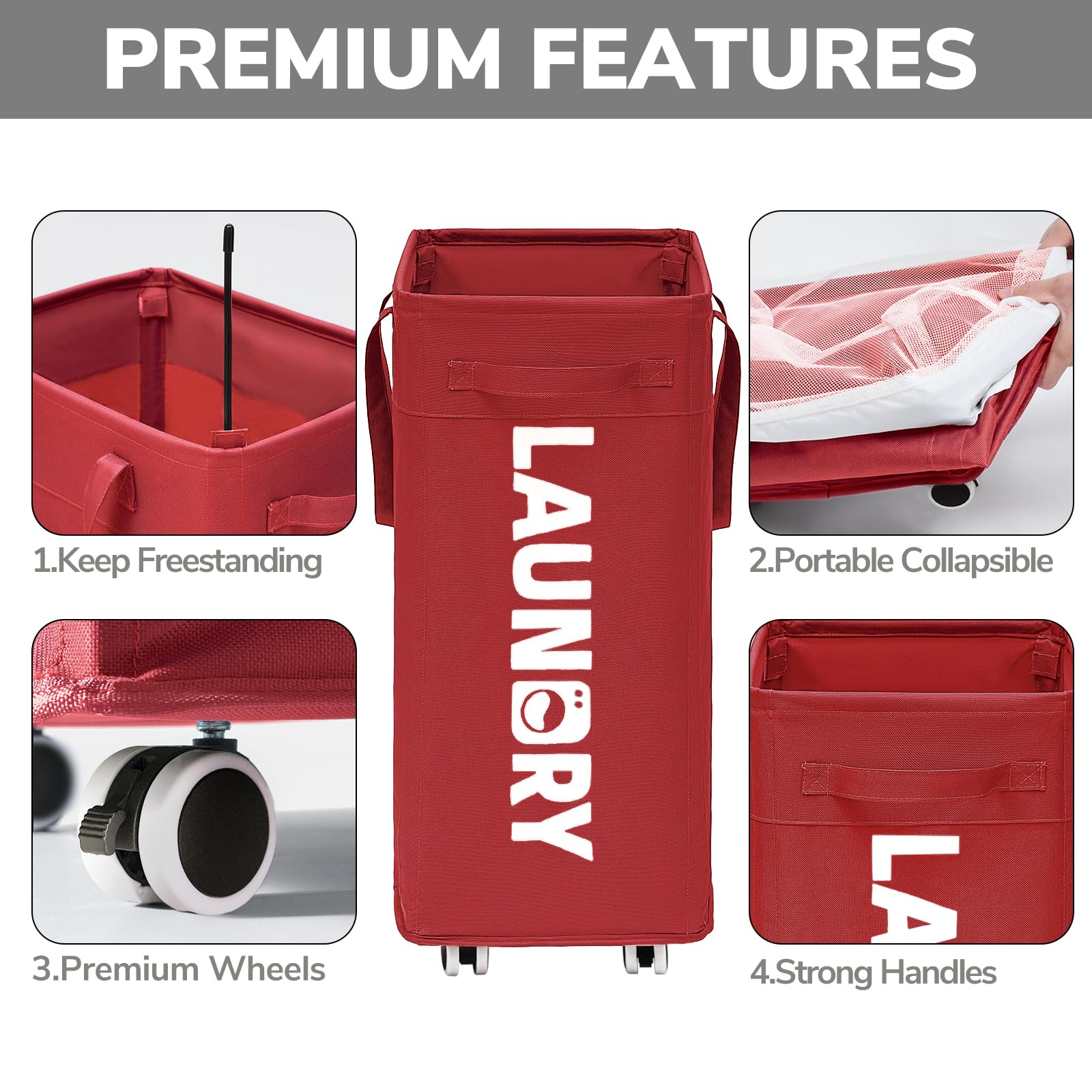 Goodpick Pink Laundry Basket with Wheels, Dorm Room Essentials for Girls, 75L Collapsible Laundry Basket, Laundry Hamper with Handle for College Dorm