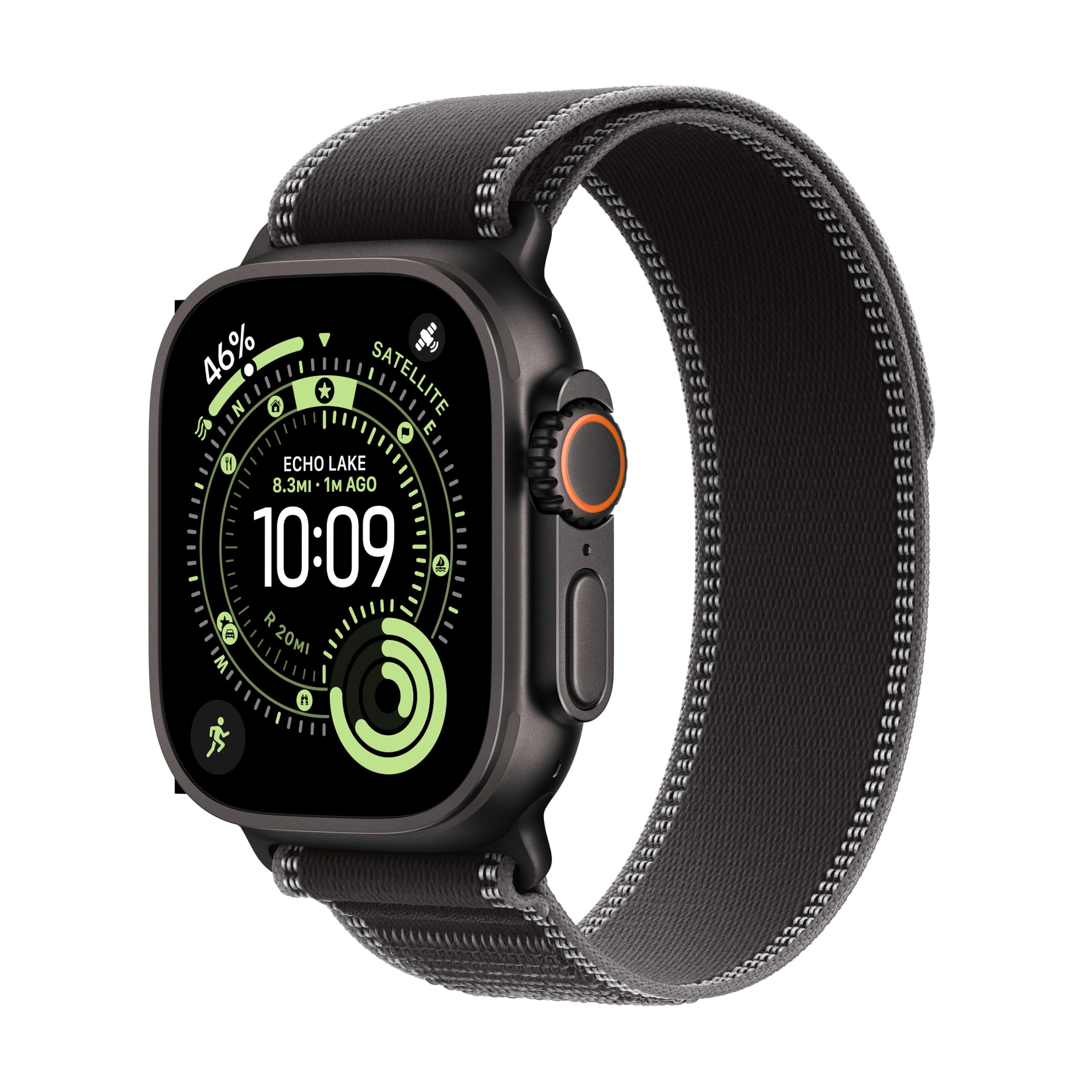 Apple Watch Ultra 3 [GPS + Cellular 49mm] Running & Multisport Smartwatch w/Rugged Titanium Case w/Black/Charcoal Trail Loop - S/M. Satellite Communications, Advanced Health & Fitness Tracking
