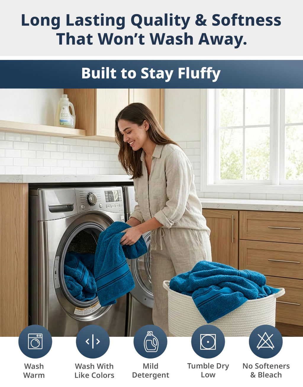 LANE LINEN Bathroom Towels Set of 18 – Zero Twist, 100% Mercerized Cotton Towel, 6 Bath, 6 Handtowel & 6 Washcloths, Luxury Hotel Design, Perfect for Salon & Guests, Machine Washable – Cerulean Blue