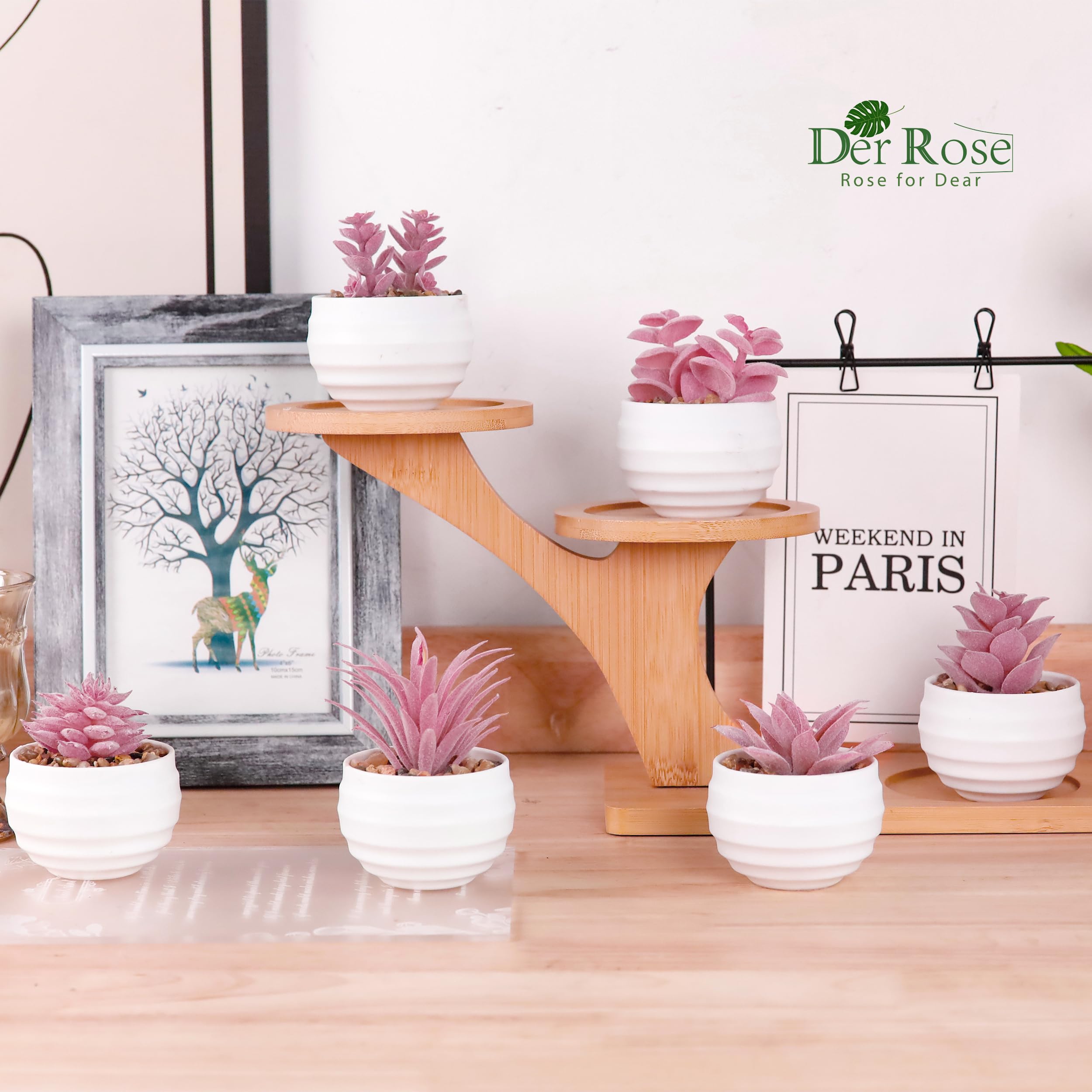 Der Rose 6 Pack Succulents Fake Plants for Bedroom Bathroom Home Decor | Small fake plants，perfect for aesthetic living room shelf decor，office desk accessories，gifts for women，fresh all year