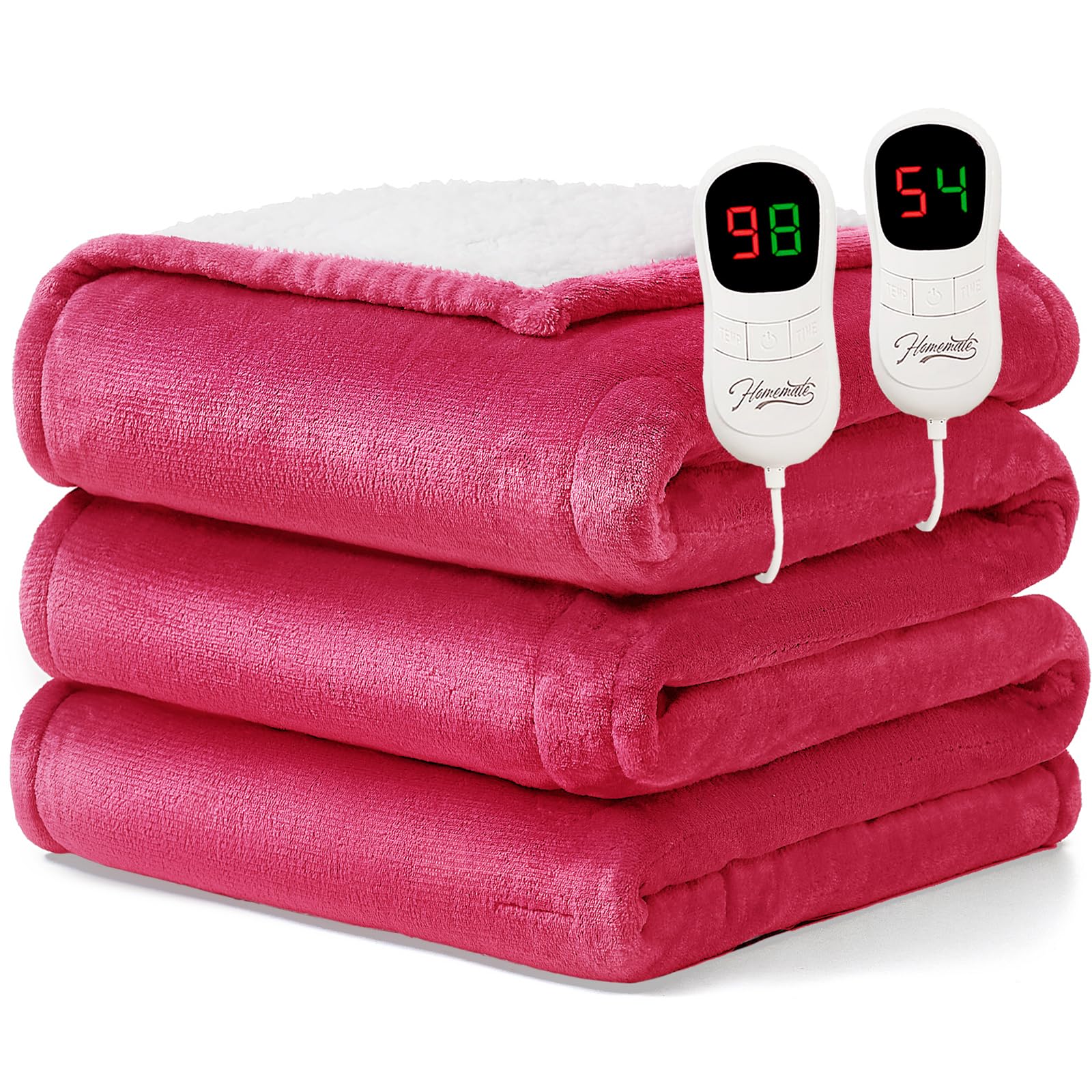 Homemate Heated Blanket Electric Throw - 50"x60" Heating Blanket Throw 1/2/4/6/8 Hours Auto-Off 10 Heat Level Over-Heat Protection Flannel Sherpa ETL Certification