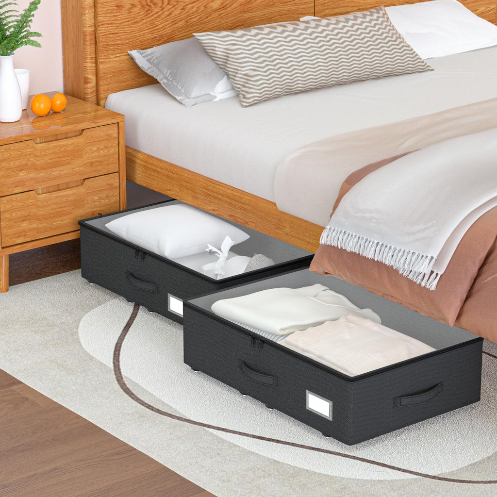 EE-RoomWorld Under Bed Storage with Wheels, No Assemble Required 10 inches height Under Bed Storage bins,Large capacity Rolling Underbed Shoe Storage containers，dorm underbed storage drawers