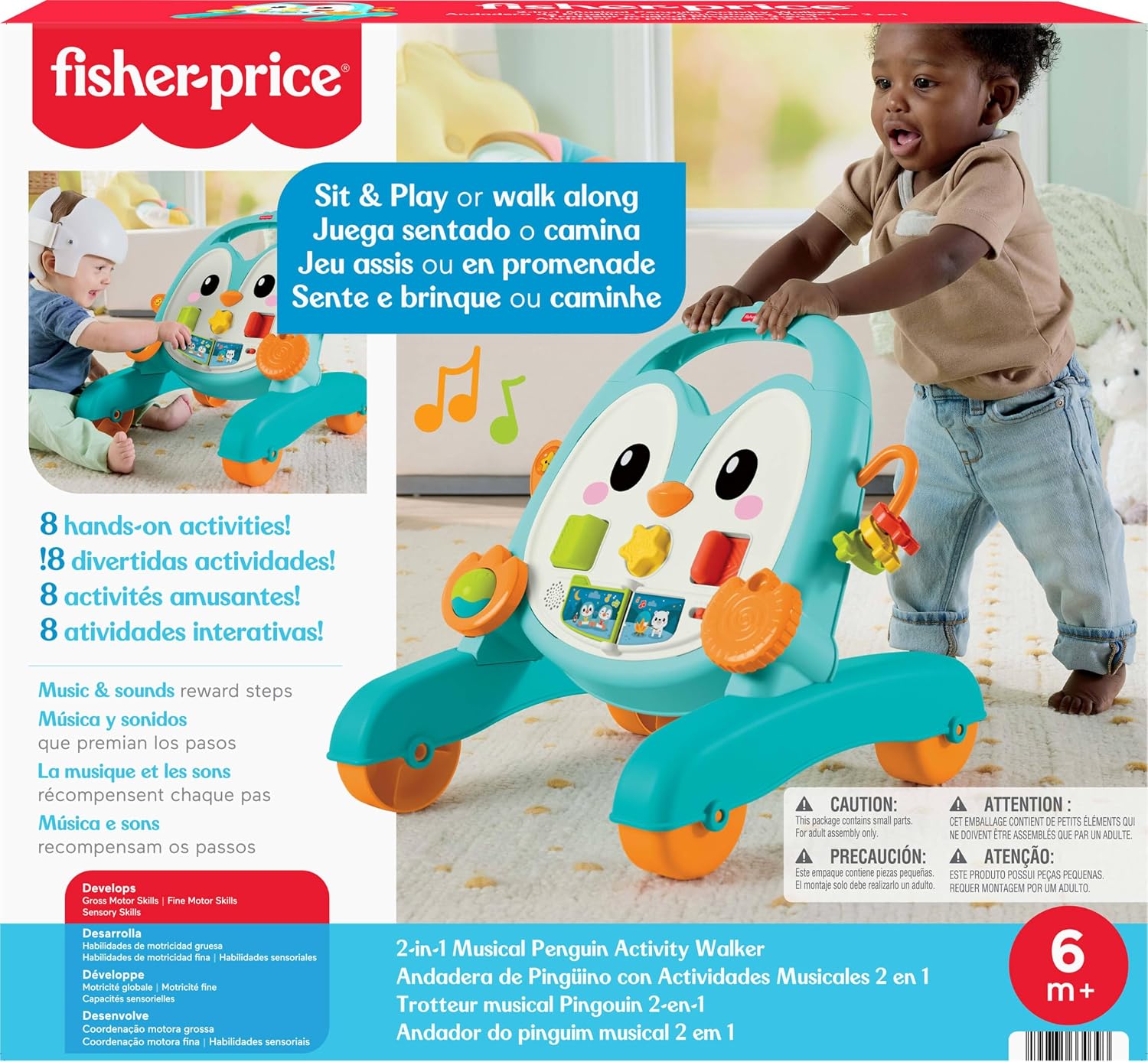 Fisher-Price Baby Push Toy Musical Penguin Walker, 2-in-1 Infant to Toddler Activity Play for Motor Skills Development Ages 6+ Months