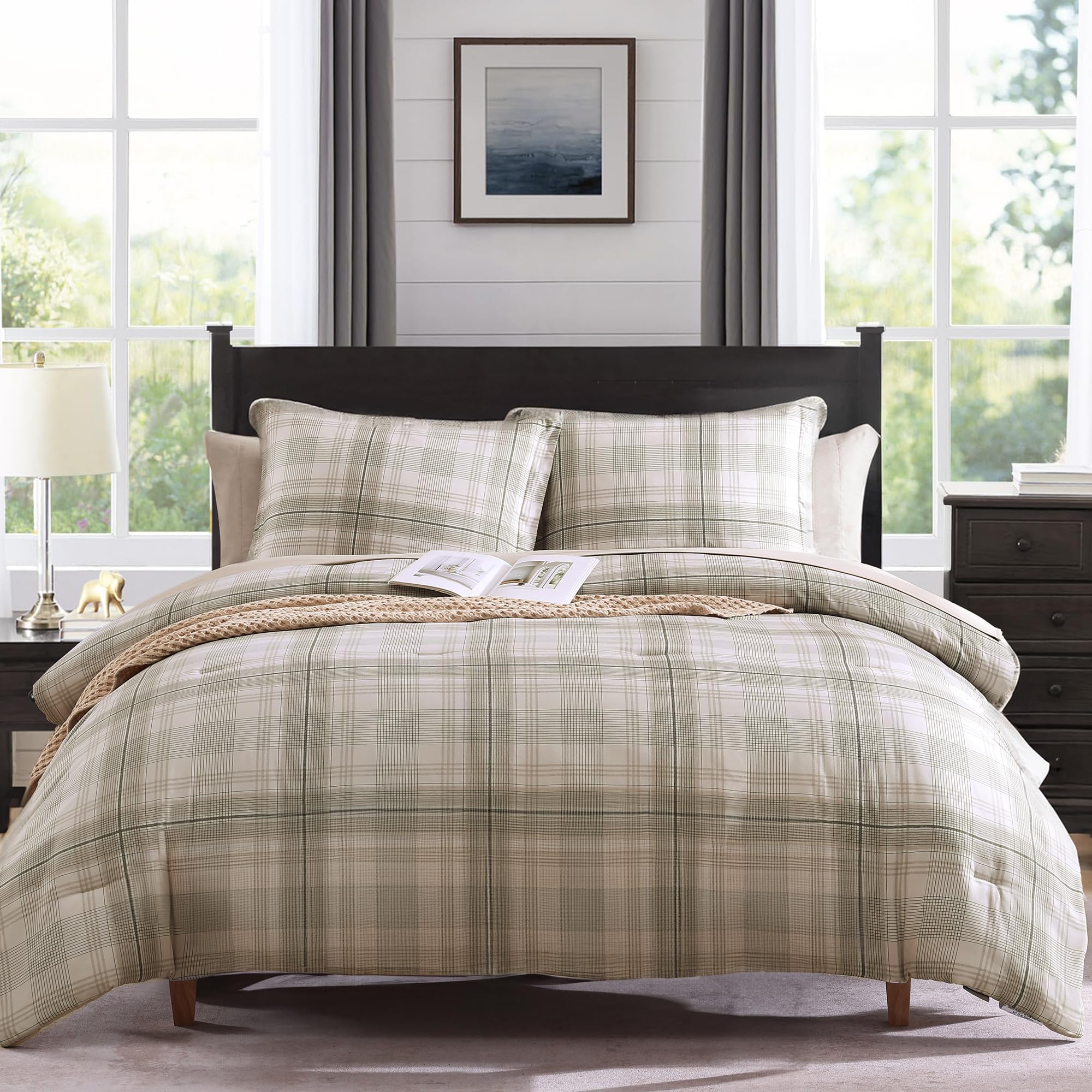 MaiRêve Plaid Twin XL Comforter Set Navy Blue 5 Pieces Dorm Bed in a Bag | Rustic Farmhouse Bedding Sets for Boys Teen with Sheets, Pillowcase & Sham