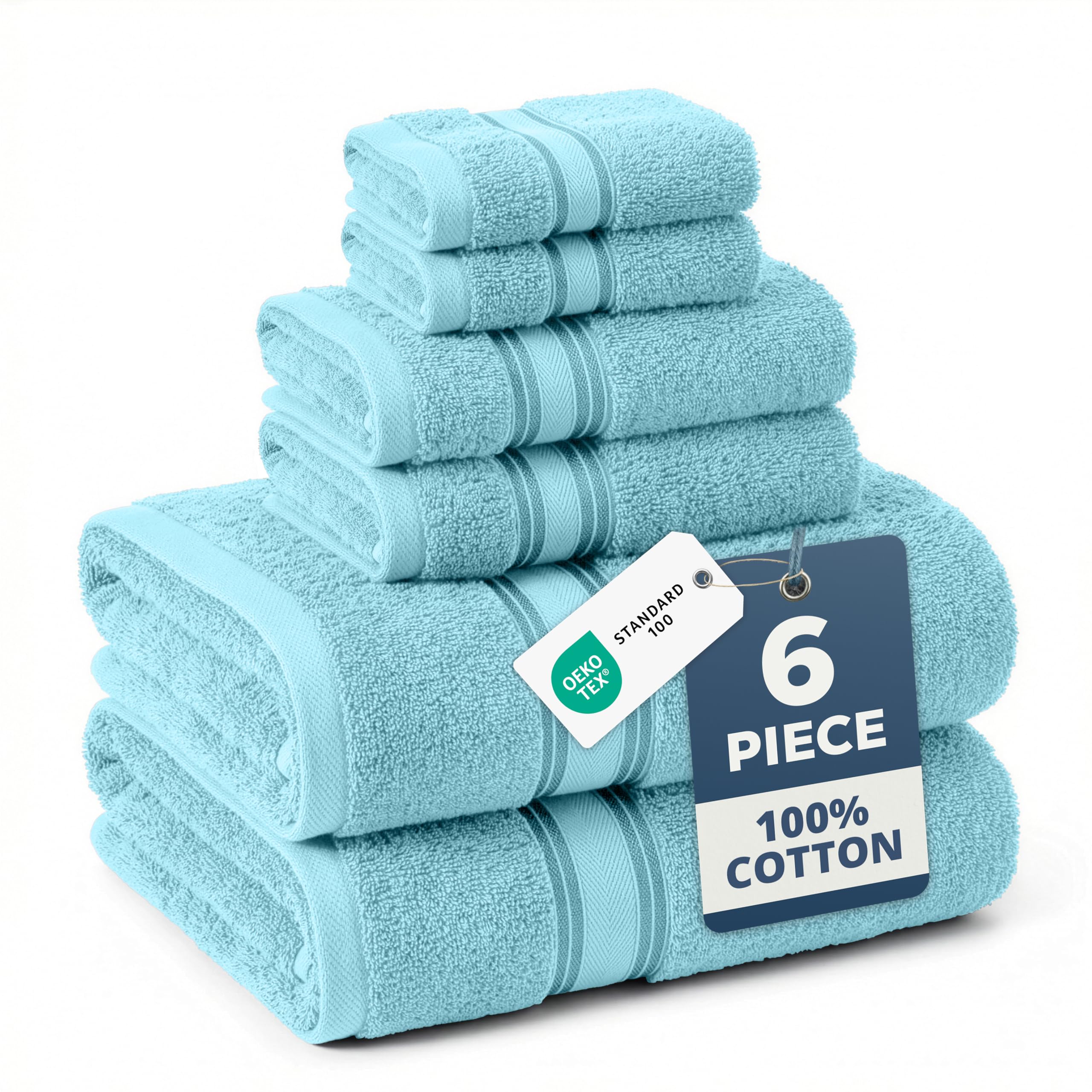 LANE LINEN Bathroom Towels Set of 18 – Zero Twist, 100% Mercerized Cotton Towel, 6 Bath, 6 Handtowel & 6 Washcloths, Luxury Hotel Design, Perfect for Salon & Guests, Machine Washable – Cerulean Blue