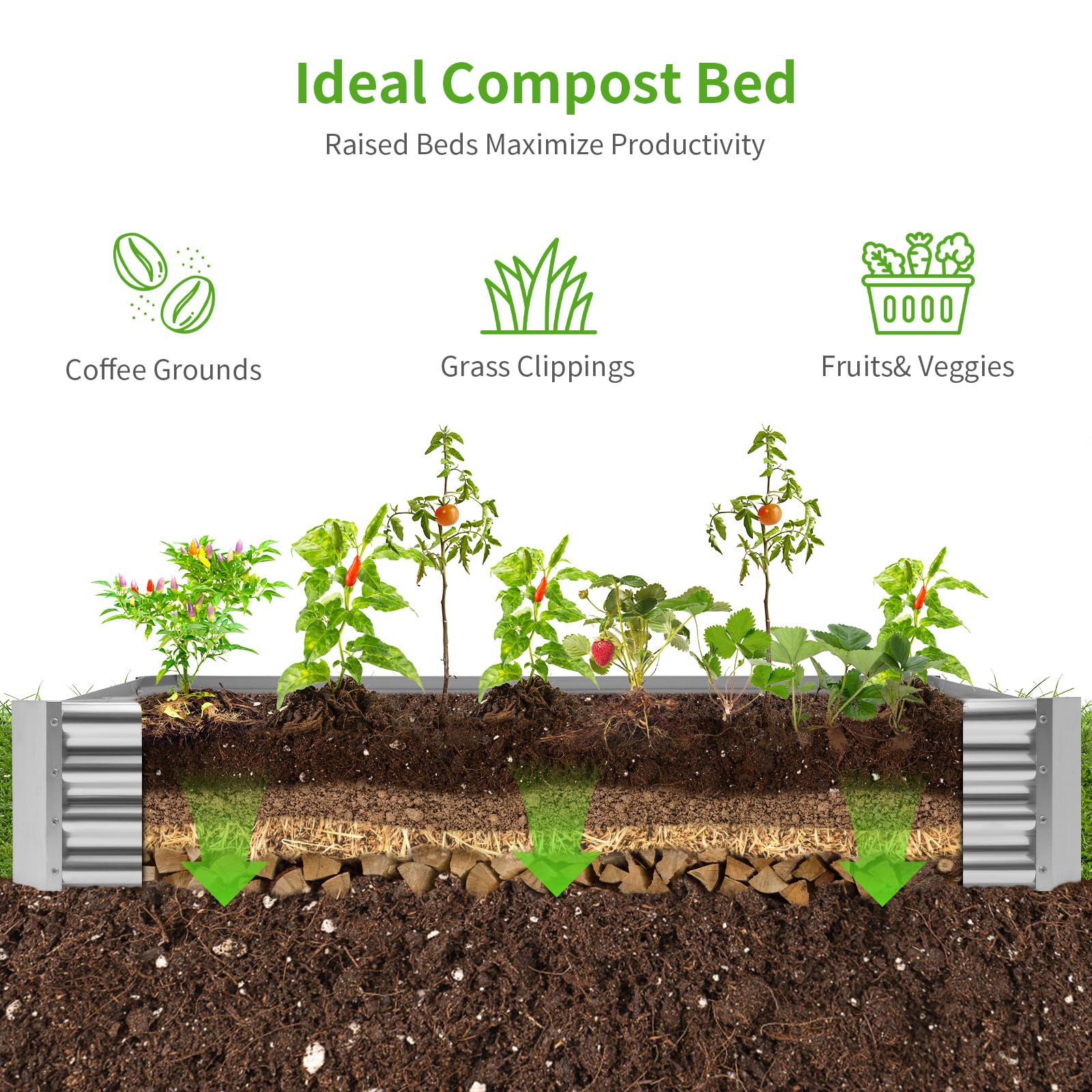 Land Guard 3 Pack 8×4×1ft Galvanized Metal Raised Garden Bed, Metal Planter Kit Box Outdoor for Deep-Rooted Vegetables, Flowers, Green and Herbs, Silver