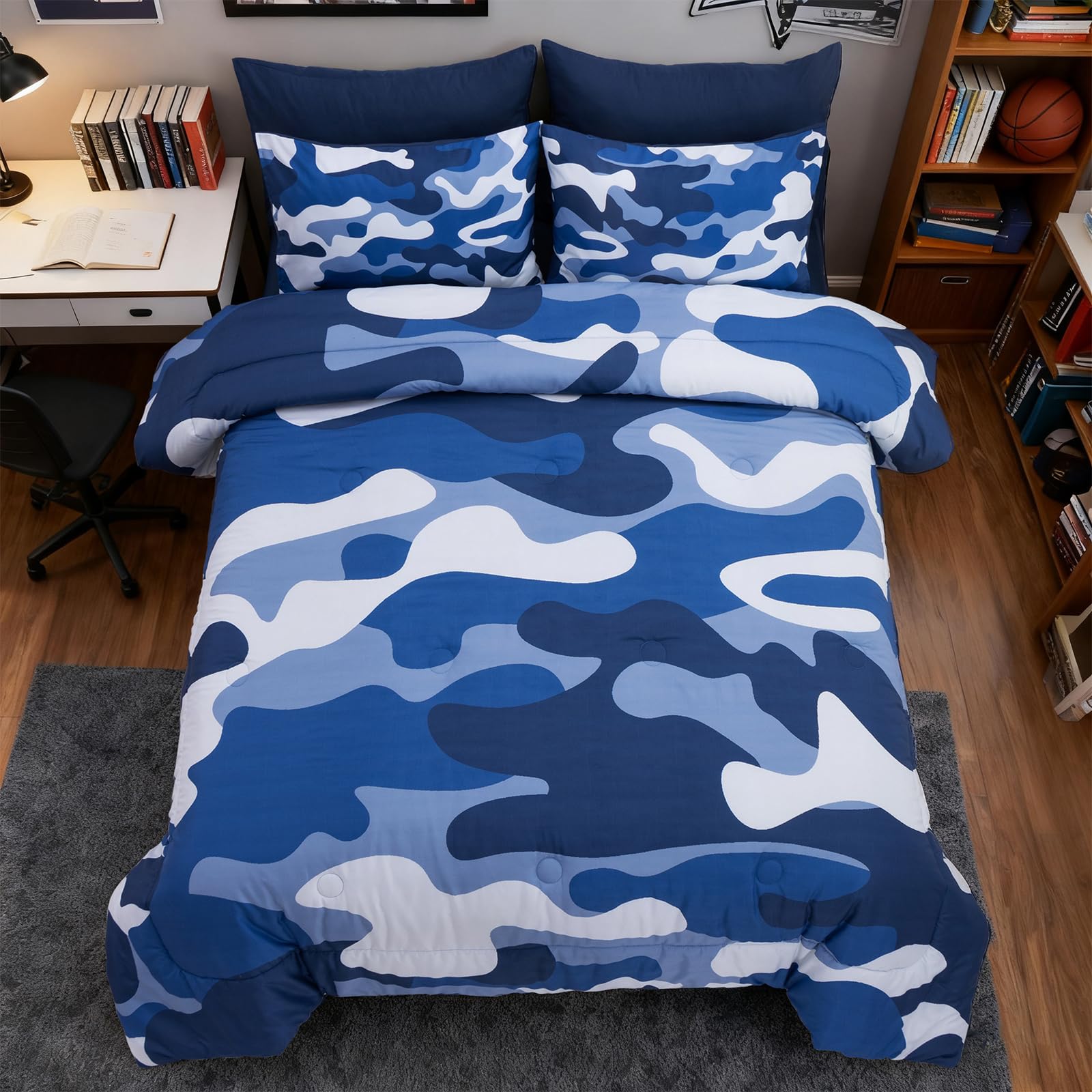 Holawakaka Twin Size Camouflage Bedding Comforter Set with Sheets, Boys Girls Men Camo Bed in A Bag 5 Pieces,Kids Teens Dorm Bed Sets Neutral Farmhouse Lodge Cabin Army Bedspread (Red, Twin)