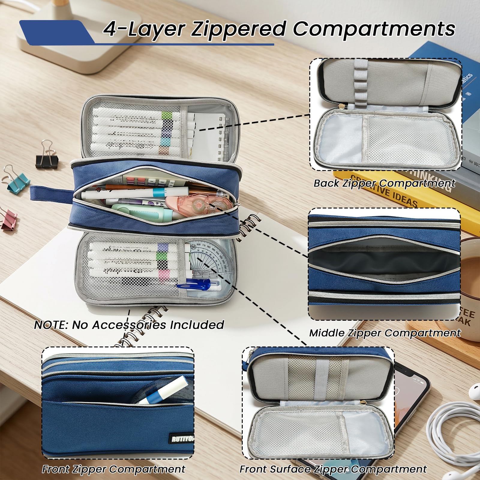 Large Pencil Case Pouch, Extra Big Pencil Bag with 4 Compartments for Kids, Oxford Cloth Pen Bag with Zipper, Pencil Organizer, Cute Aesthetic School Supplies for Teen Girls Boys Adults Pink