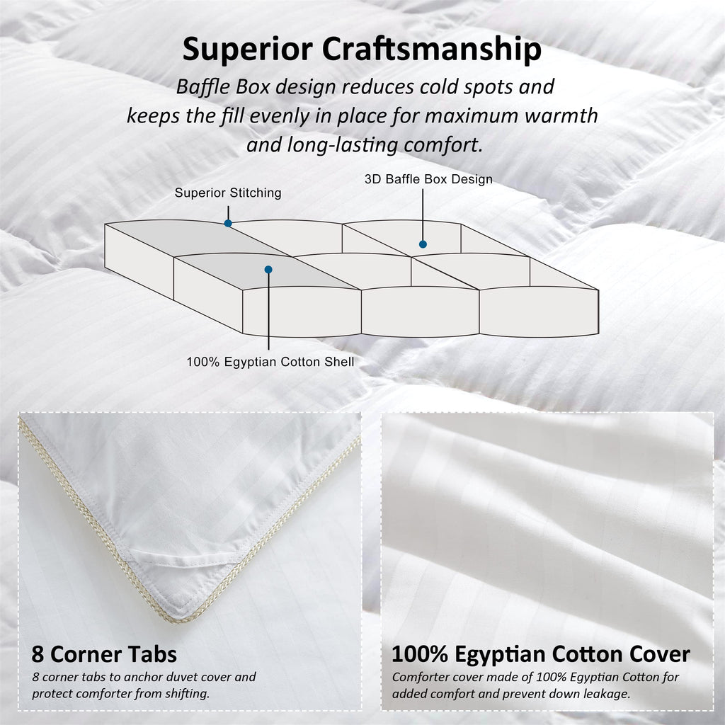 Luxurious All-Season Goose Down Feather Fiber Comforter California King Size Duvet Insert, Exquisite Pinch Pleat Design, Premium Baffle Box, 100% Egyptian Cotton Cover, 80 oz. Fill Weight, Black
