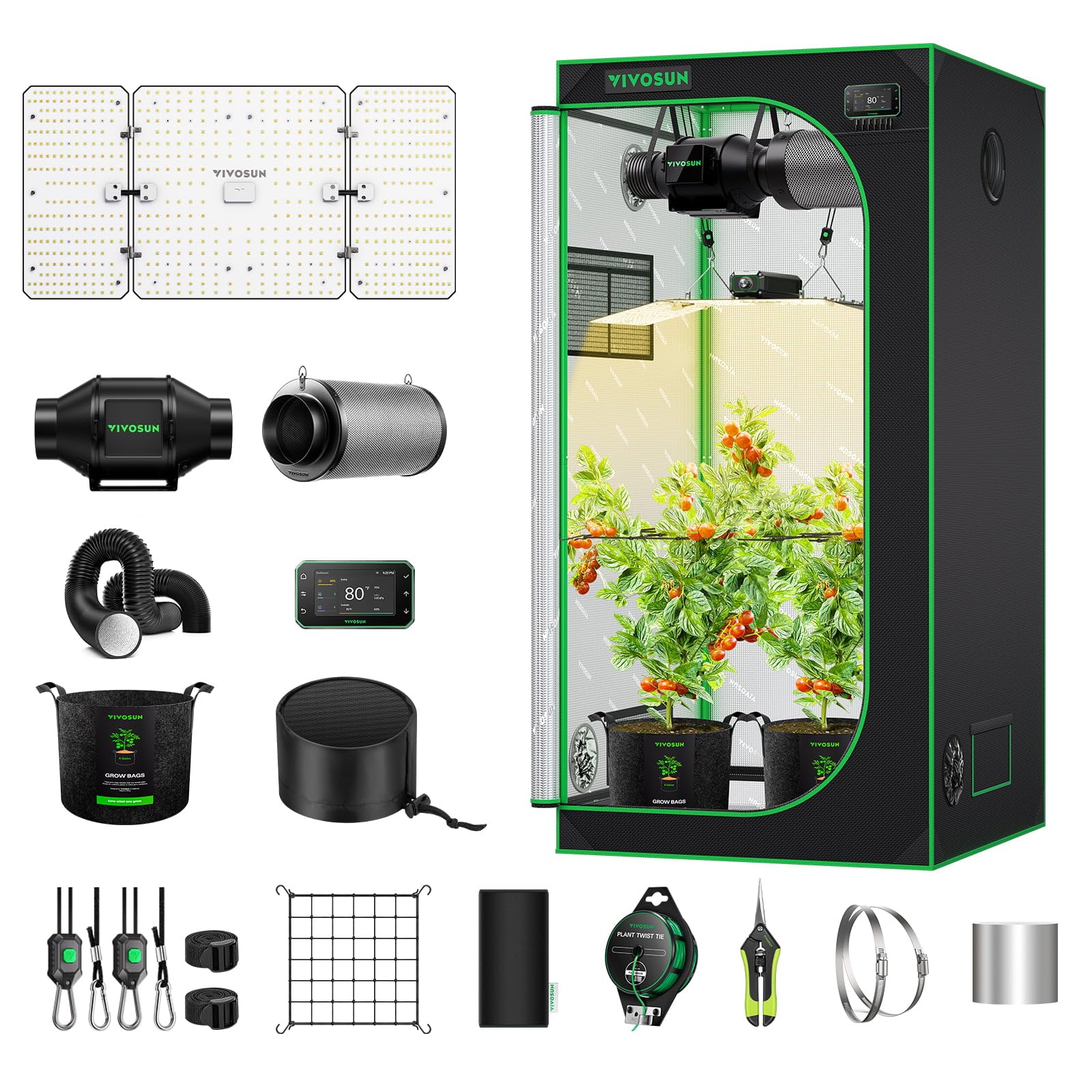 VIVOSUN Smart Grow Tent Kit 2x4, 2-Plant WiFi-Integrated Grow System | including 200W Full Spectrum LED,Automatic Control with GrowHub E42A+, Efficient Ventilation System,48x24x60" Grow Tent