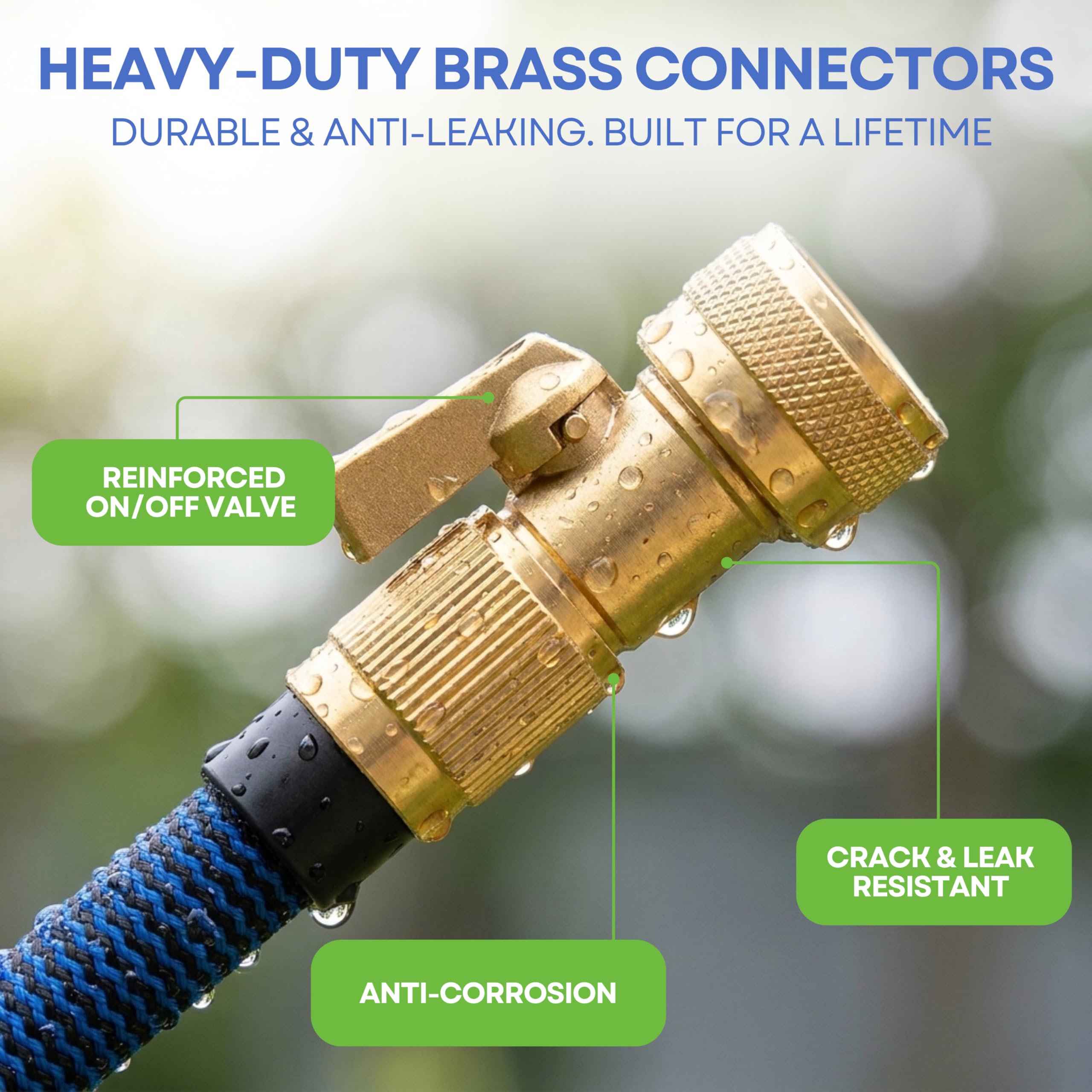 J&B XpandaHose 75ft Expandable Garden Hose, Lightweight, Brass Connectors | Ultra Strong 3750D fabric, 4-layer latex core, expands 3X, kink & leak-resistant, 10-pattern nozzle, storage bag