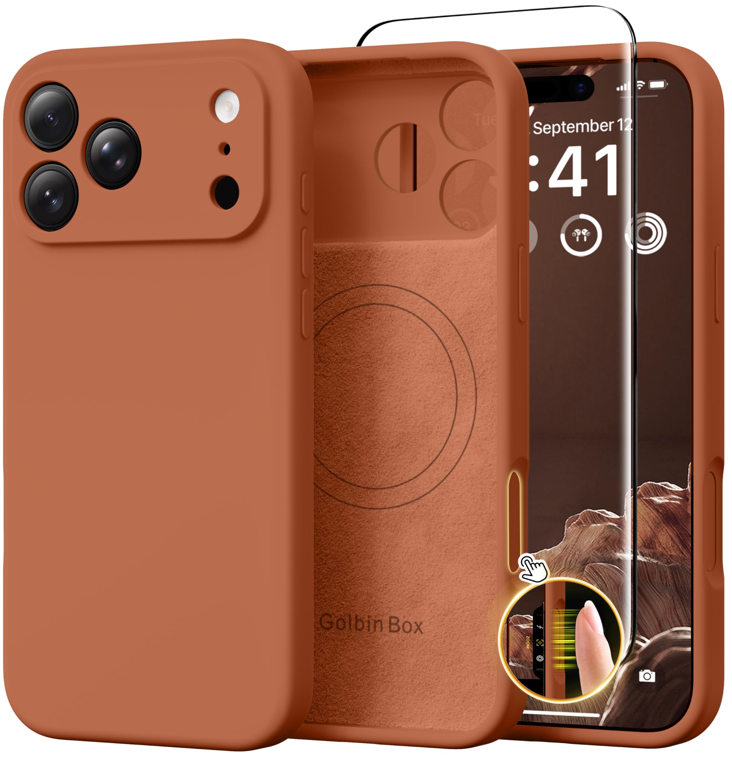 GolbinBox Magnetic for iPhone 17 Pro Max Case, Compatible with MagSafe, [Full Camera Protection] [Screen Protector], Silicone Shockproof Phone Cover with Anti-Scratch Microfiber Lining, Chalk Pink