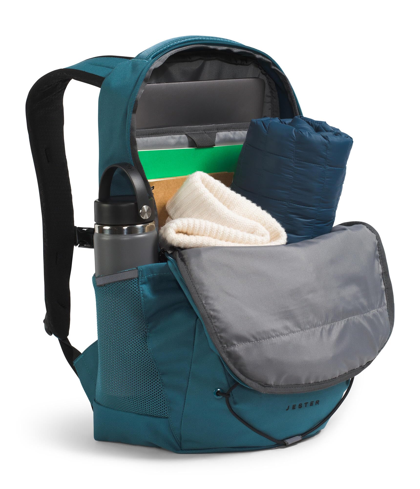 The North Face Jester Everyday Laptop Backpack - Commuter Daypack, Water Repellent, Laptop Sleeve, TNF Black-NPF, One Size | 28L recycled polyester with DWR finish, padded 16 in sleeve, chiropractor-endorsed FlexVent suspension, bottle pockets
