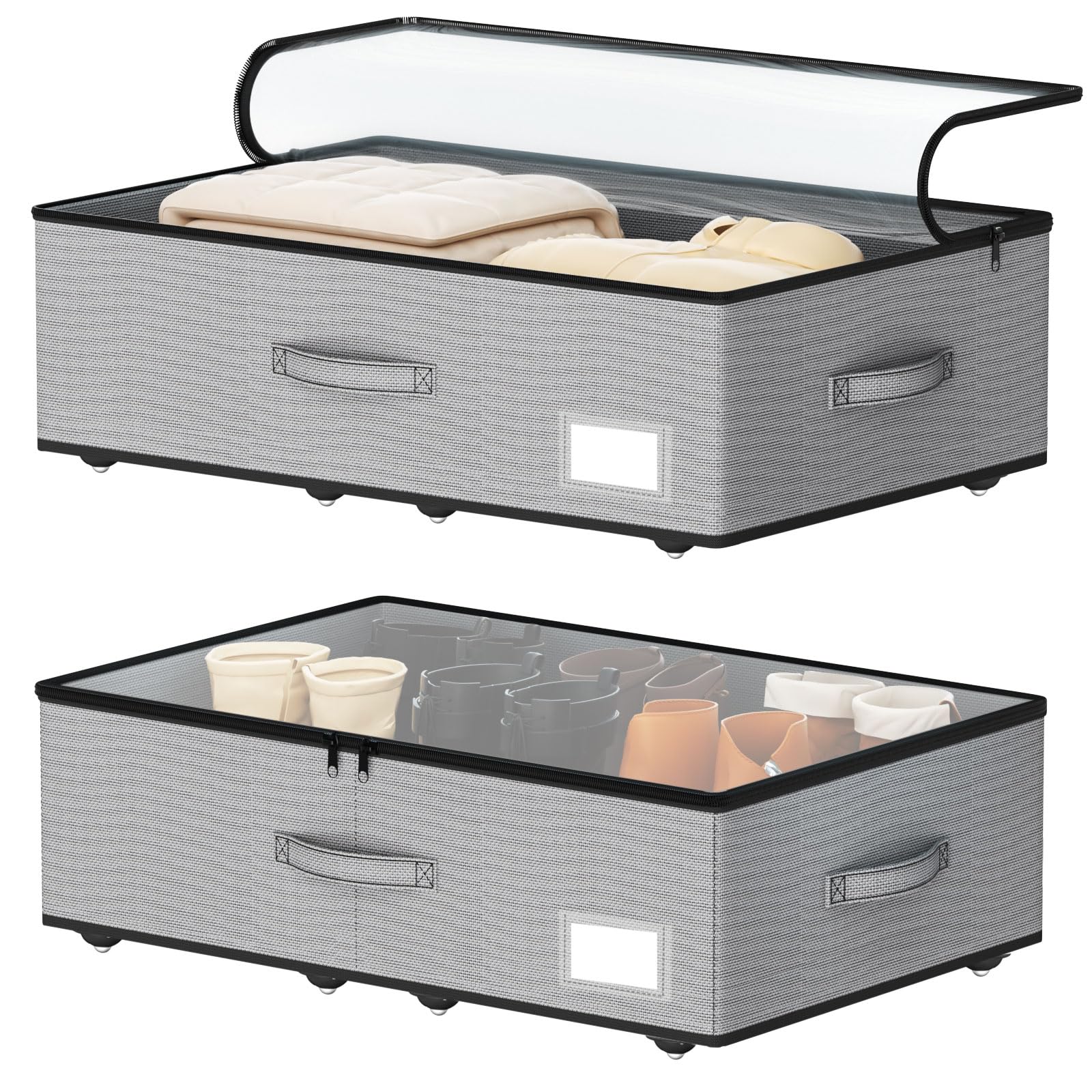 EE-RoomWorld Under Bed Storage with Wheels, No Assemble Required 10 inches height Under Bed Storage bins,Large capacity Rolling Underbed Shoe Storage containers，dorm underbed storage drawers