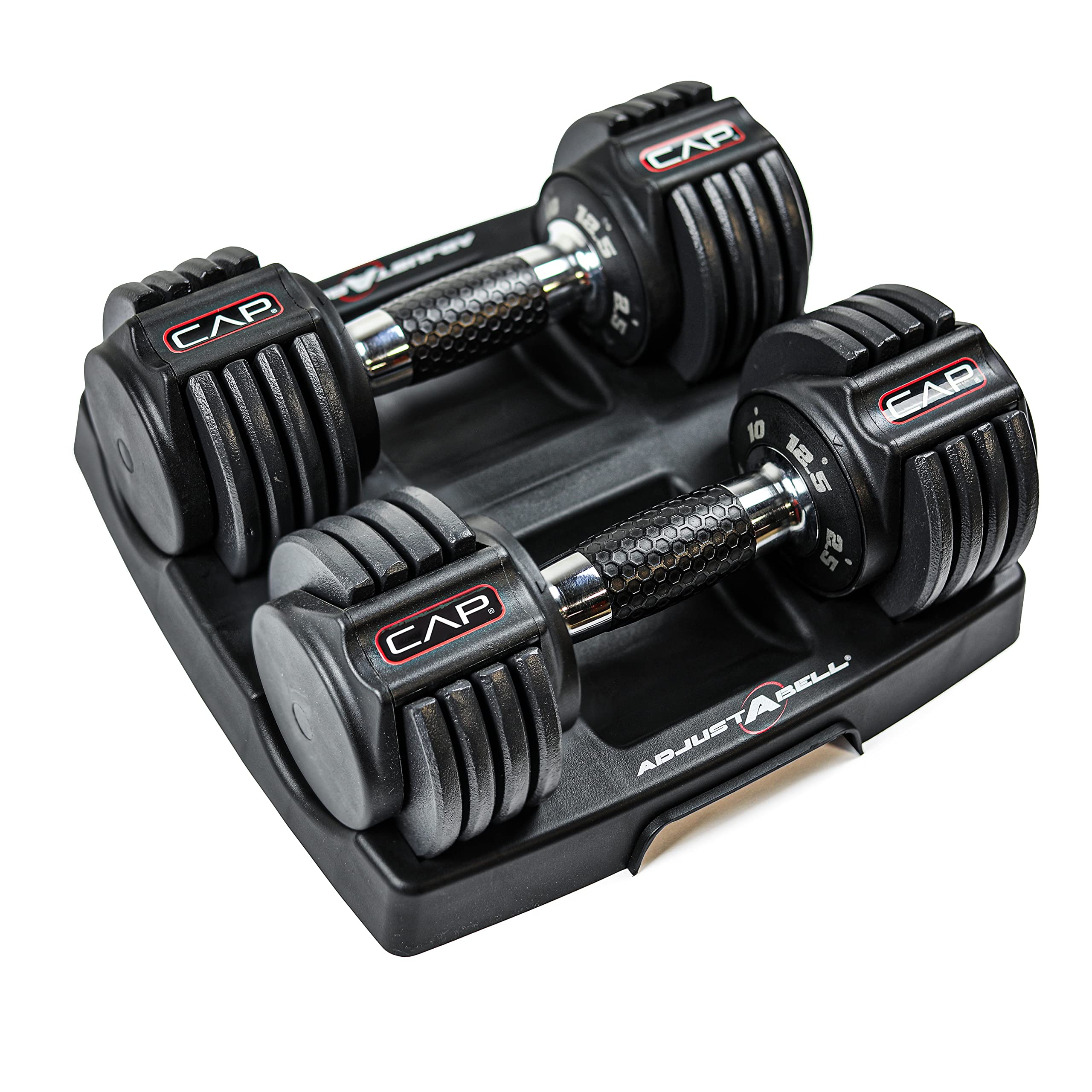 CAP ADJUSTABELL Adjustable Dumbbell Set, Premium Quick Select Adjustable Weights for Strength Training, Singles & Pairs, 12.5 LB, 25 LB & 55 LB, Round & Hex Dumbbells, Multiple Grip Handle Options