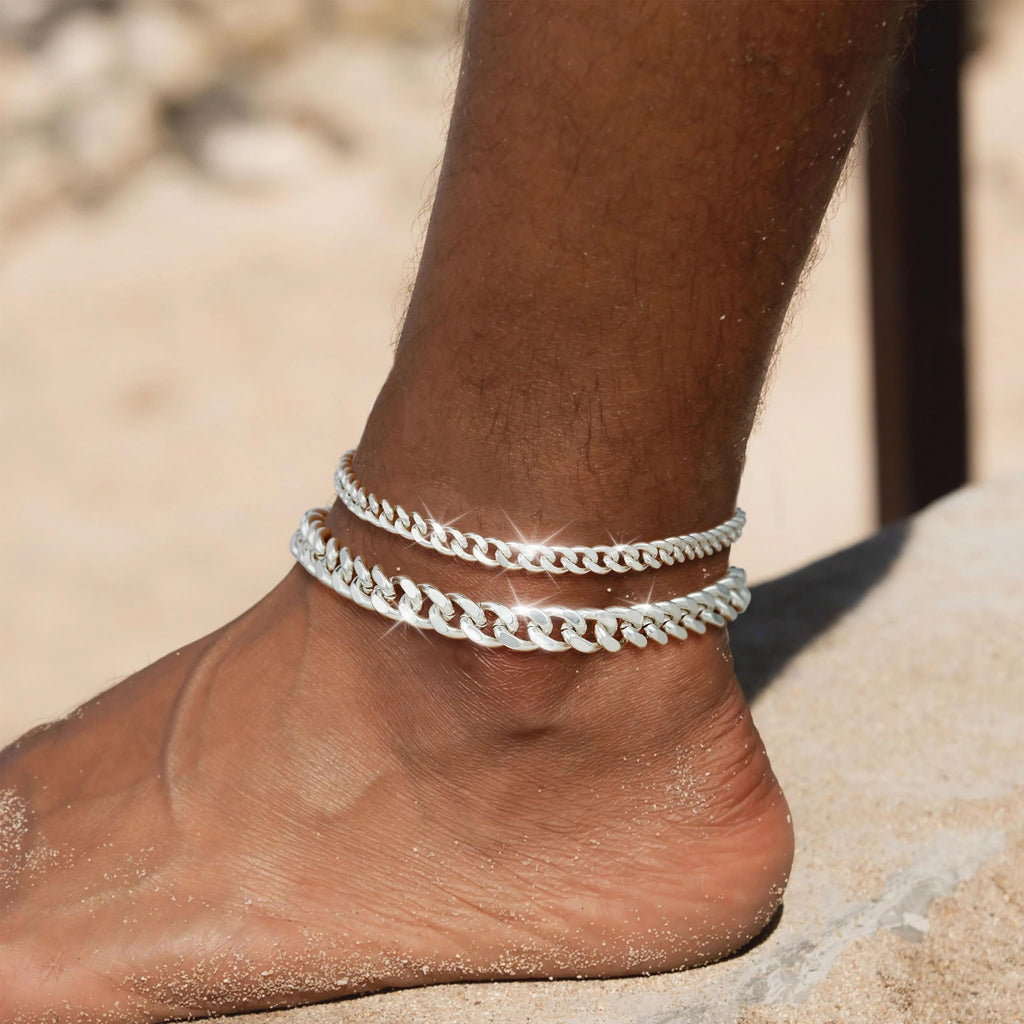 Gold Ankle Bracelets for Women Waterproof - Dainty Gold Anklets Trendy Layered 14K Gold/Silver Plated Stackable Chunky Cuban Link Chian Anklet Bracelet Set for Women Non Tarnish Beach Jewelry Gift