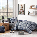 MaiRêve Plaid Twin XL Comforter Set Navy Blue 5 Pieces Dorm Bed in a Bag | Rustic Farmhouse Bedding Sets for Boys Teen with Sheets, Pillowcase & Sham