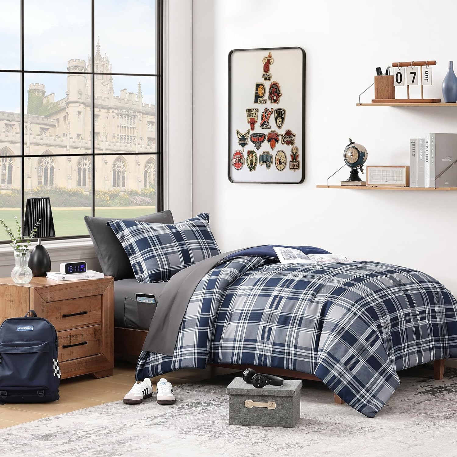 MaiRêve Plaid Twin XL Comforter Set Navy Blue 5 Pieces Dorm Bed in a Bag | Rustic Farmhouse Bedding Sets for Boys Teen with Sheets, Pillowcase & Sham