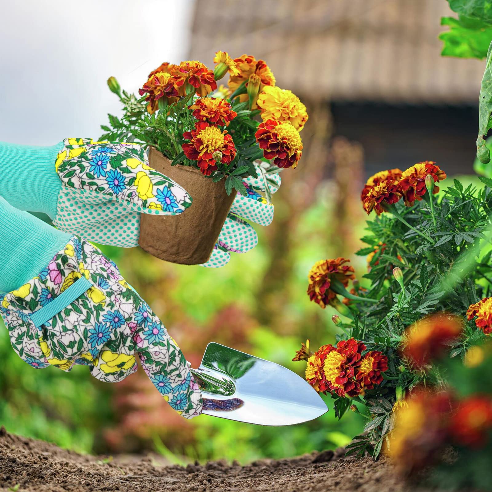 Garden Gloves for Women, Floral Gardening Gloves Ladies Soft Breathable Yard Work Glove Light Working Gloves