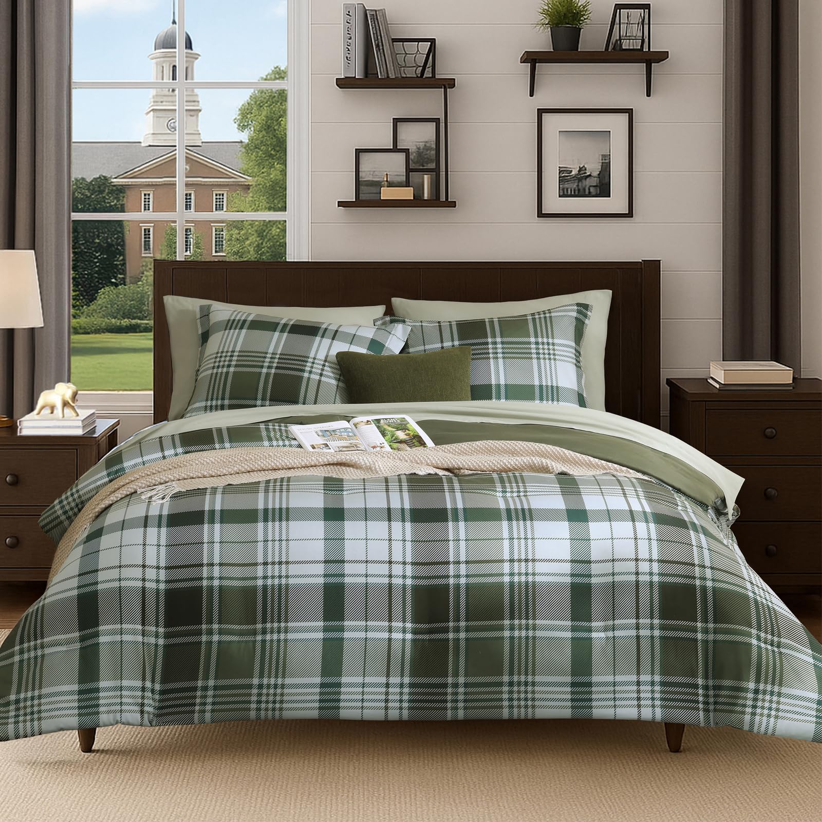 MaiRêve Plaid Twin XL Comforter Set Navy Blue 5 Pieces Dorm Bed in a Bag | Rustic Farmhouse Bedding Sets for Boys Teen with Sheets, Pillowcase & Sham