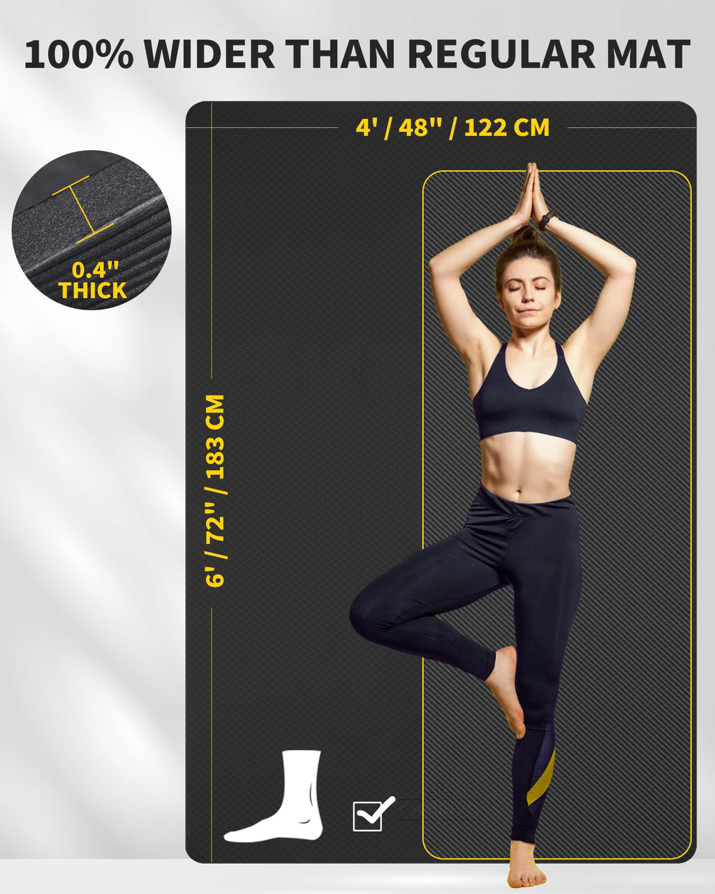 CAMBIVO Yoga Mat 72" x 48" Large Workout Mat for Home Gym Flooring | 6mm-12mm (0.24"-0.48") Extra Thick Exercise Mat for Apartment Fitness | High-Density TPE Cushioning for Joint Protection