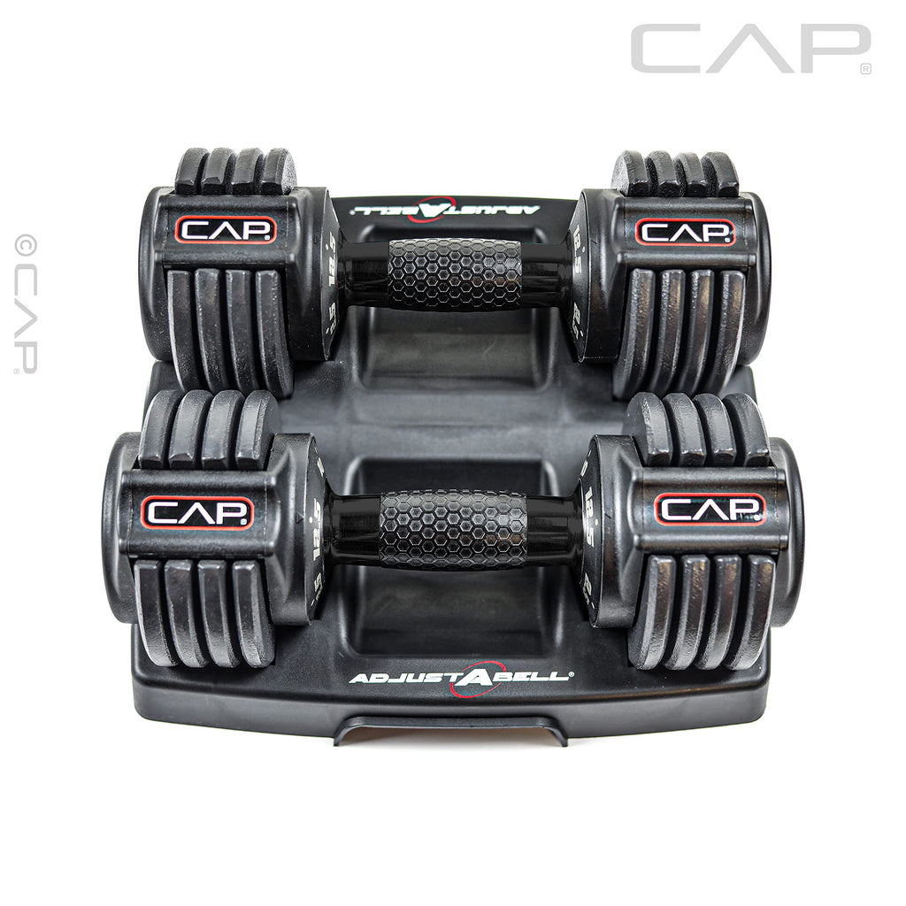 CAP ADJUSTABELL Adjustable Dumbbell Set, Premium Quick Select Adjustable Weights for Strength Training, Singles & Pairs, 12.5 LB, 25 LB & 55 LB, Round & Hex Dumbbells, Multiple Grip Handle Options