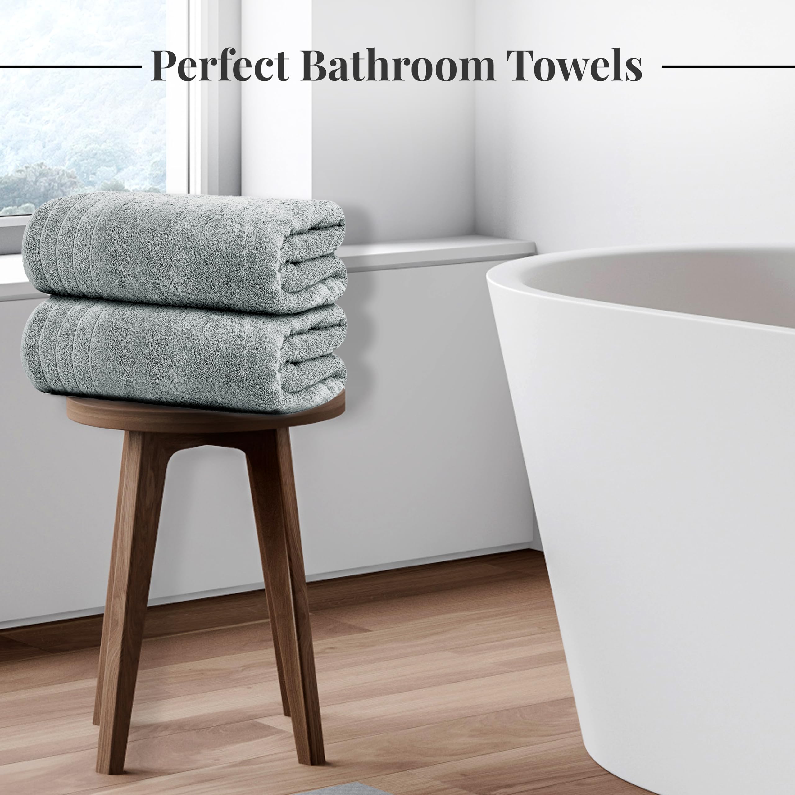 Tens Towels Pack of 4 Extra Large Bath Towels 30 x 60 Inches, 100% Cotton, Larger & Lighter Weight, Quicker to Dry, Super Soft and Absorbent, Perfect for Bathroom, Black