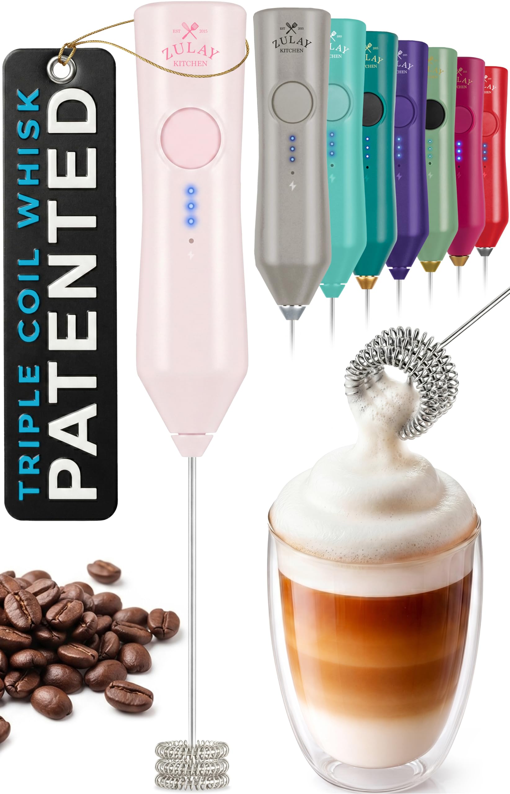 Zulay Kitchen Powerful Milk Frother Wand With Duracell Batteries - Ultra Fast Handheld Drink Mixer - Electric Whisk Foam Maker for Coffee, Lattes, Cappuccino & Matcha - Z1 Motor - Black