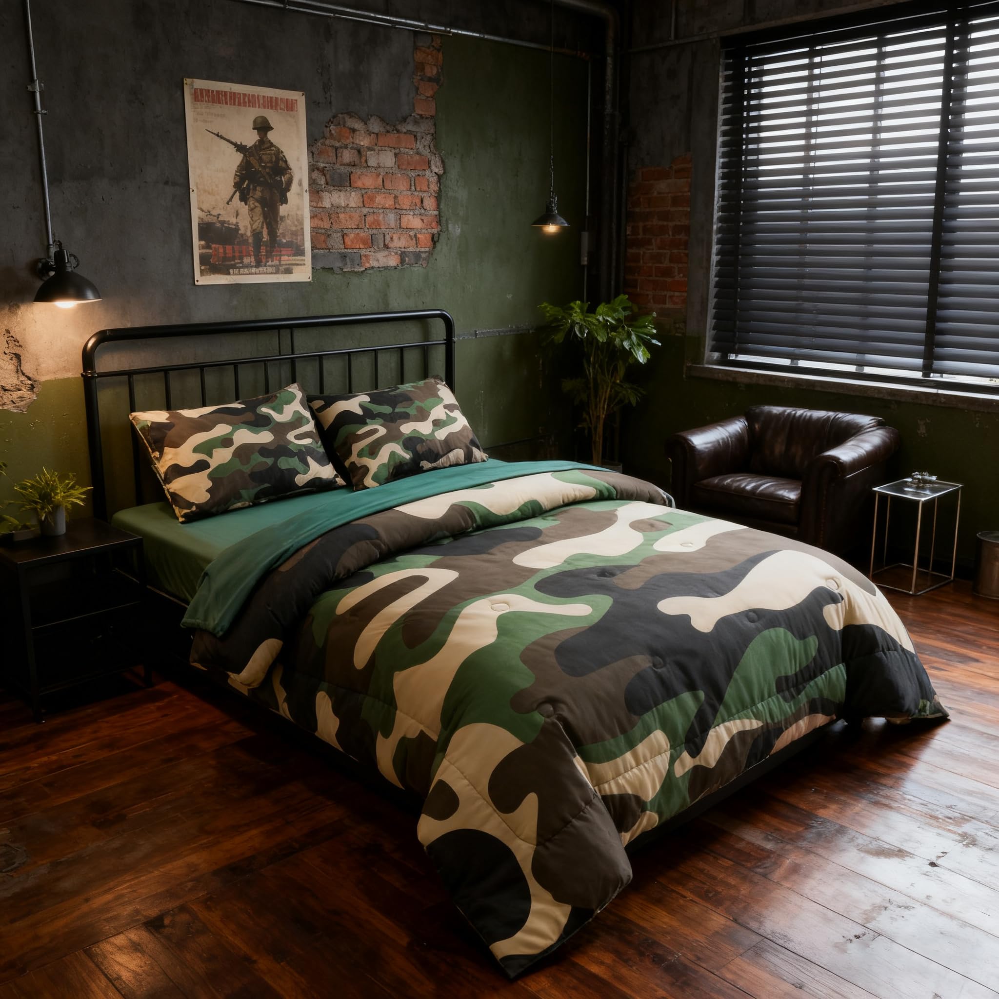Holawakaka Twin Size Camouflage Bedding Comforter Set with Sheets, Boys Girls Men Camo Bed in A Bag 5 Pieces,Kids Teens Dorm Bed Sets Neutral Farmhouse Lodge Cabin Army Bedspread (Red, Twin)