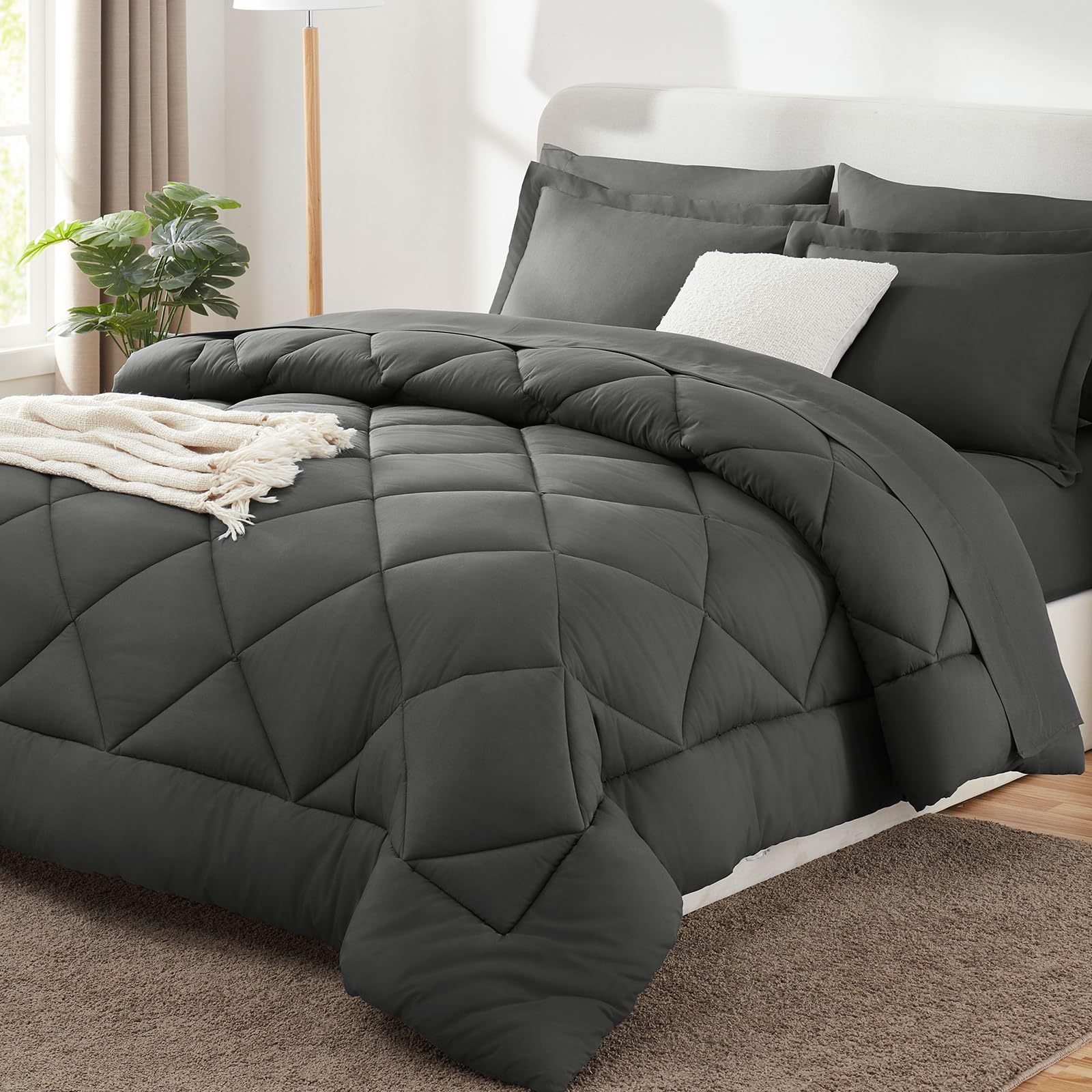 CozyLux Twin XL Comforter Set Black - 5 Pieces Twin Extra Long Bed in a Bag for College Dorm, All Season Bedding Set for Girls and Boys, Soft Bed Set with Comforter, Sheets, Pillowcase & Sham
