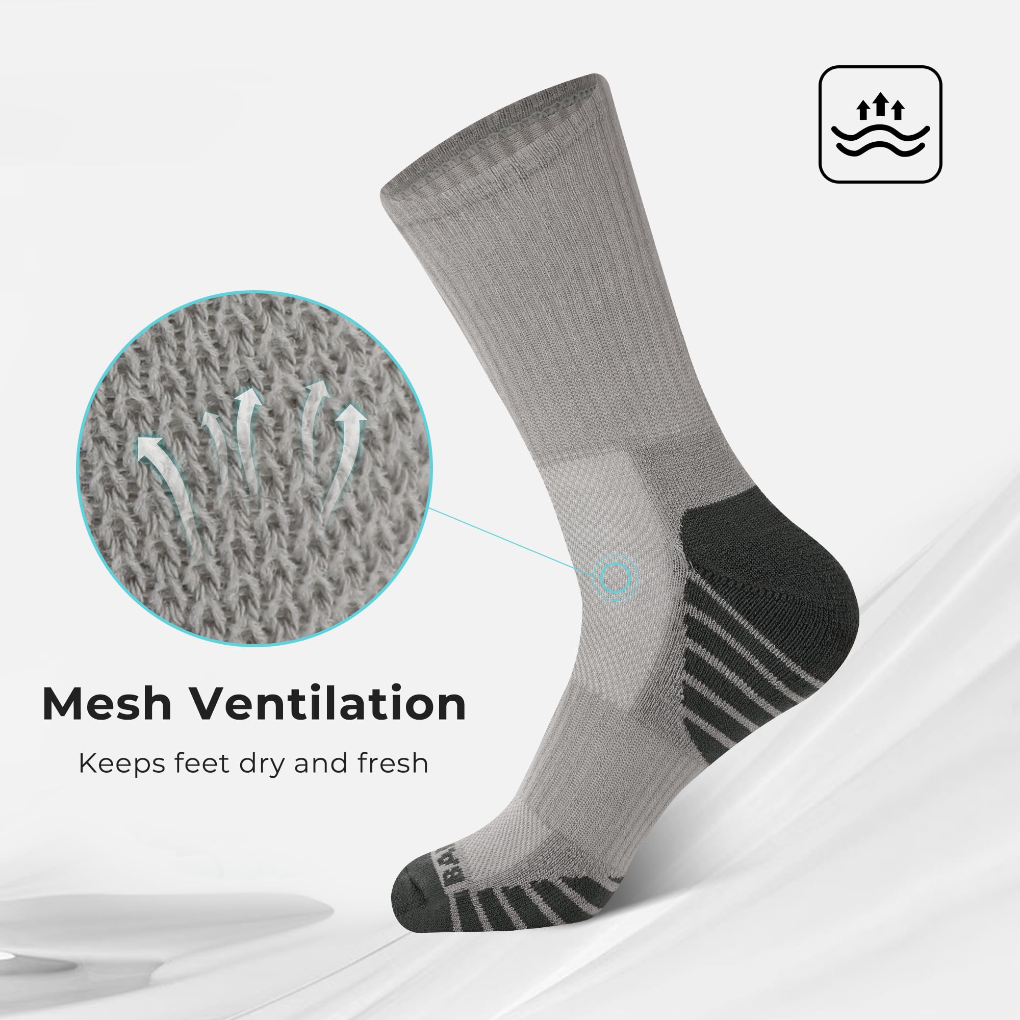 BAMBOO COOL Men's Crew Socks Athletic Running Sports Socks, Cushioned Moisture Wicking, Breathable Arch Support 6 Pack