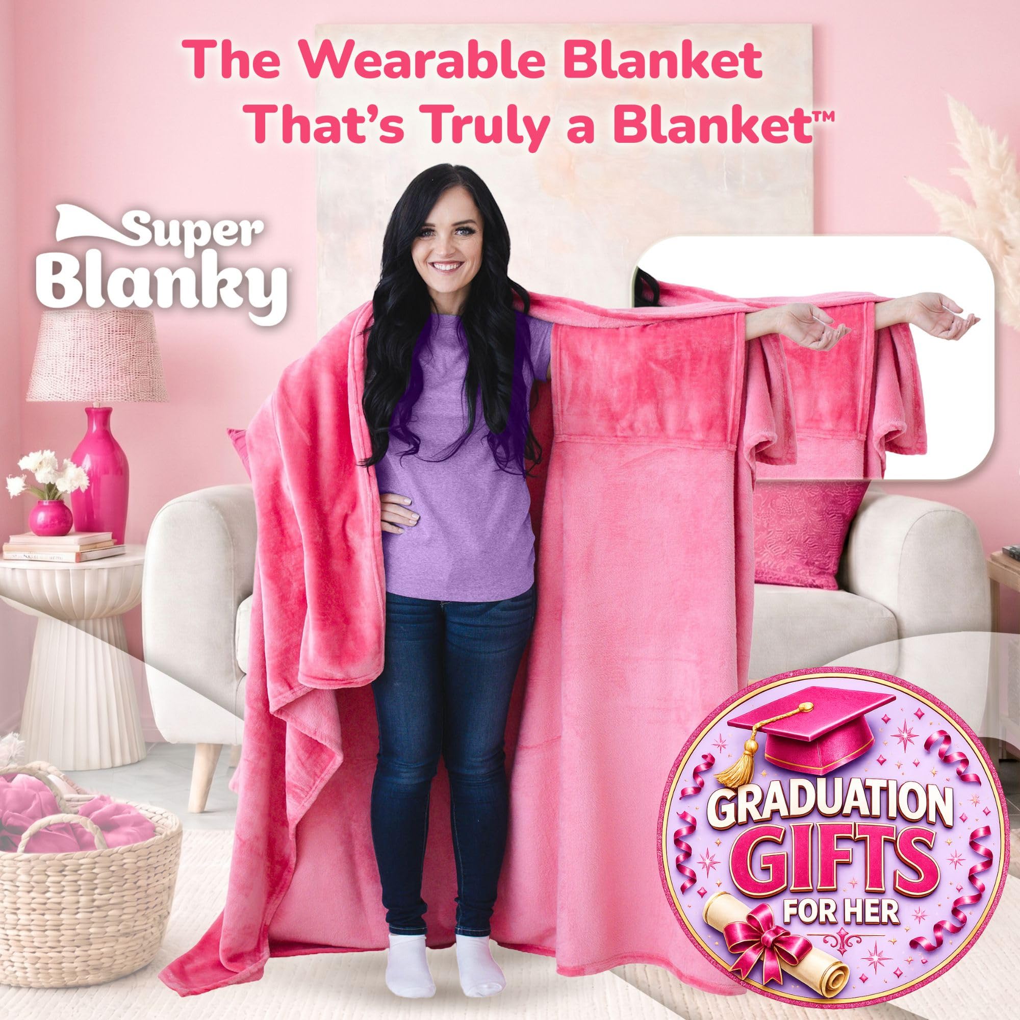 Super Blanky Wearable Blankets for Women & Men, Graduation Day Gift for Her, Cozy Gifts for Women, Wife Birthday Gifts Ideas