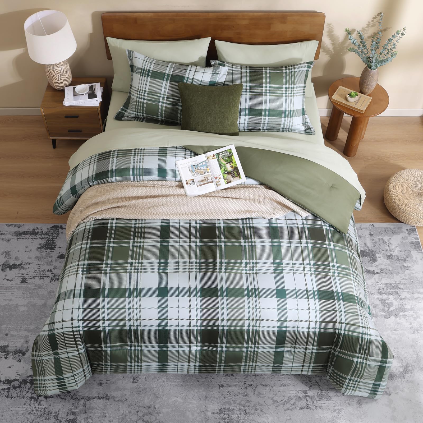 MaiRêve Plaid Twin XL Comforter Set Navy Blue 5 Pieces Dorm Bed in a Bag | Rustic Farmhouse Bedding Sets for Boys Teen with Sheets, Pillowcase & Sham