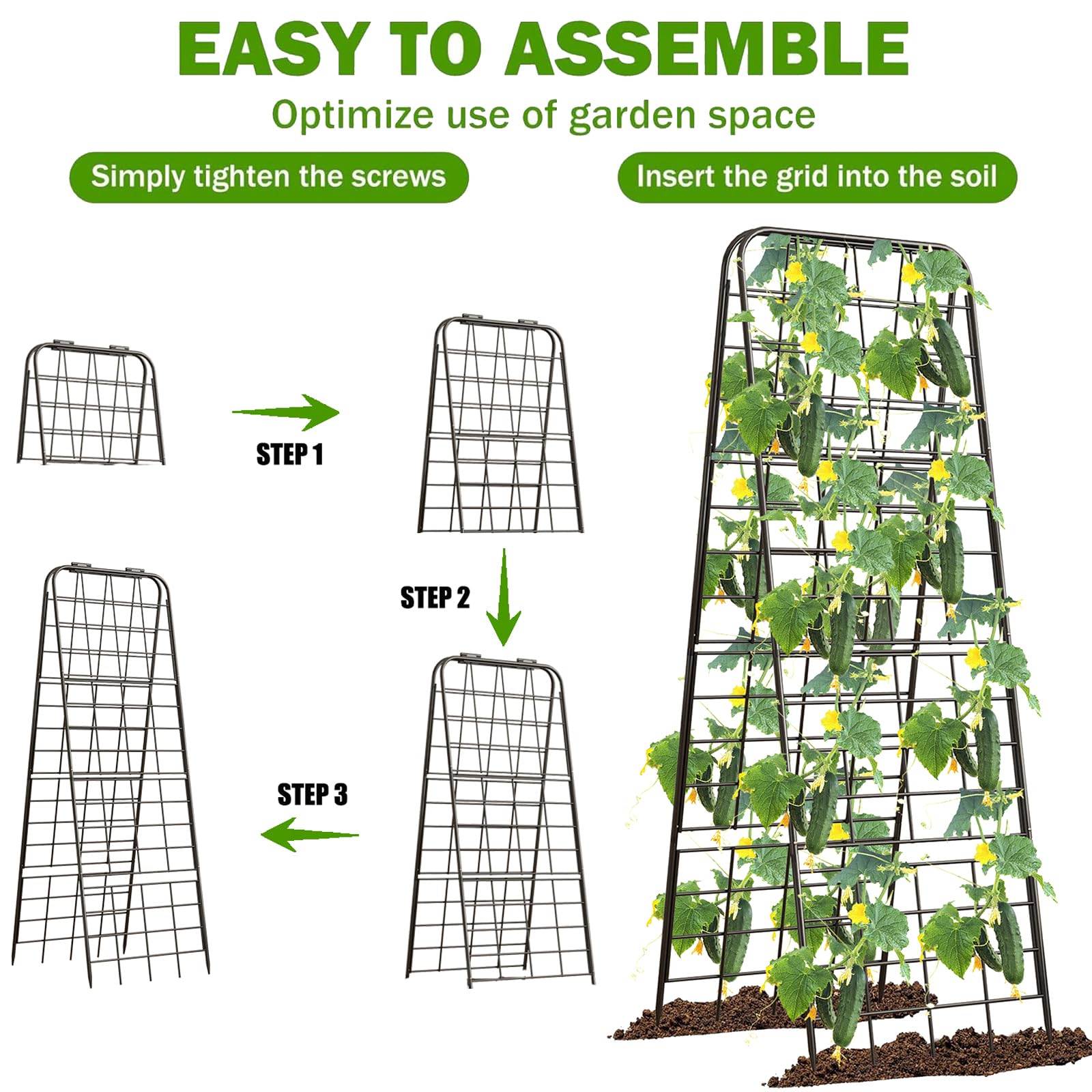 Heavy Duty 50"x17" Adjustable A-Frame Trellis for Climbing Plants – Rust-Proof Metal Garden Trellis with Dense Grid Design, Perfect for Raised Beds, Tomatoes, Cucumbers & Outdoor Vines (Black, 2 Pcs)